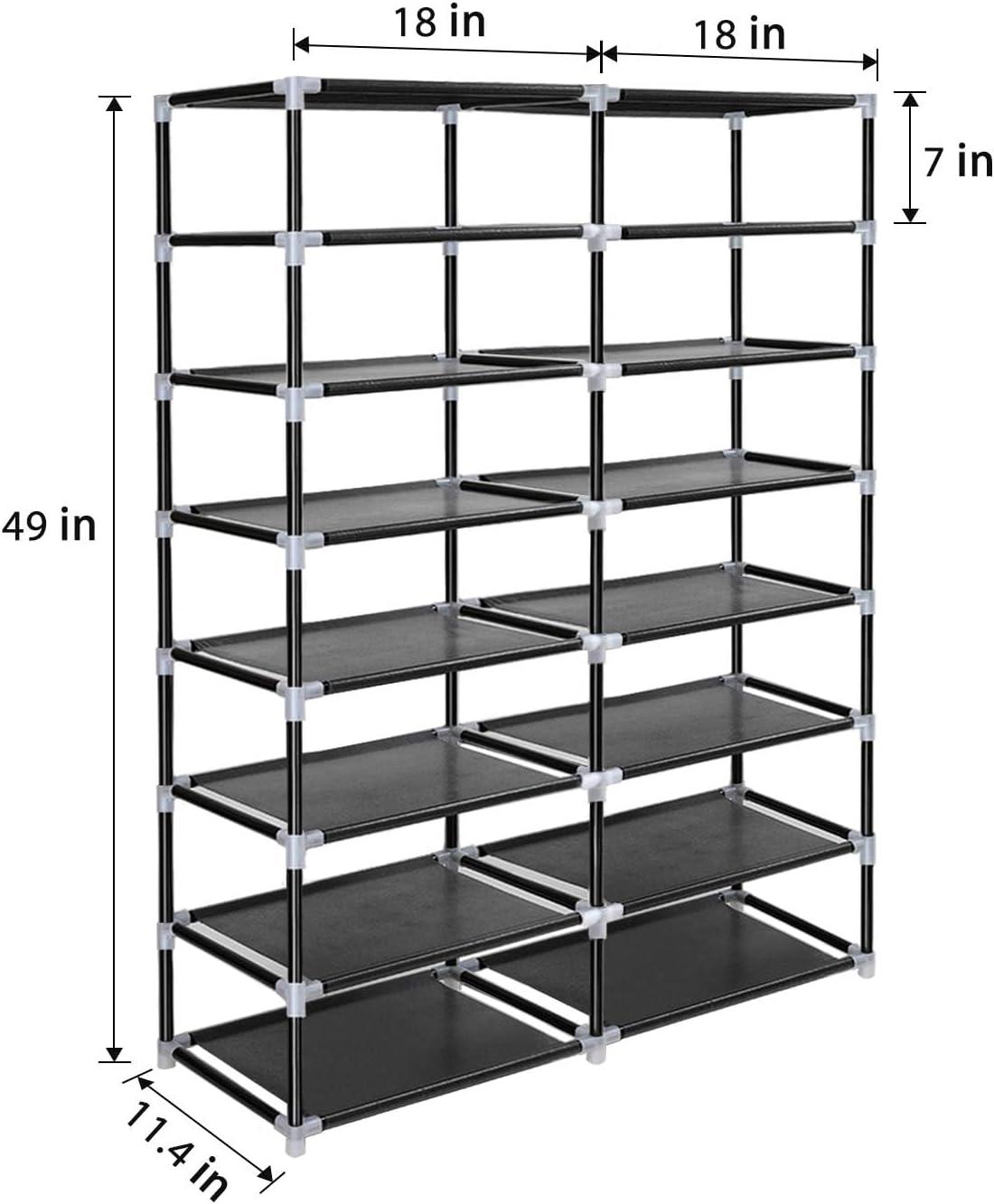 Black Double Row 7-Tier Shoe Rack with Fabric Cover