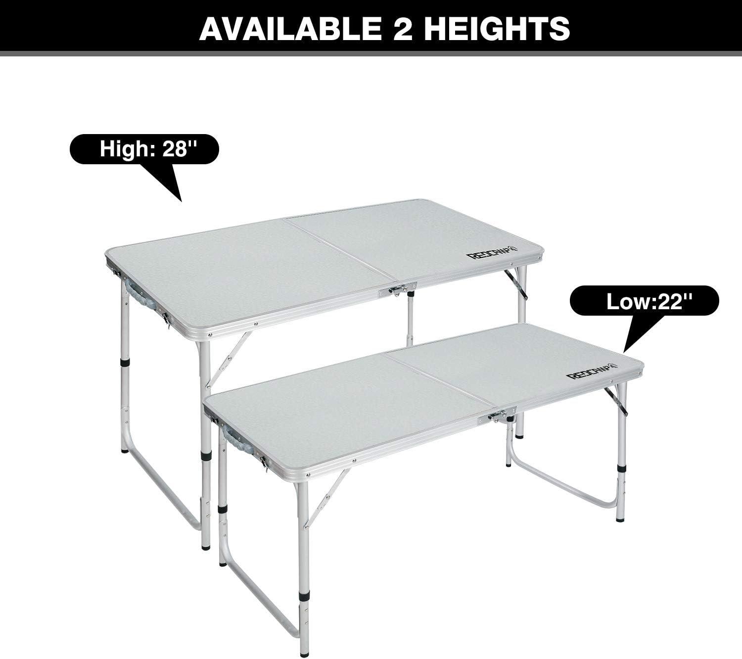 REDCAMP Aluminum Frame Camping Table 4 Foot, Portable Folding Table Adjustable Height Lightweight for Picnic Beach Outdoor Indoor,48 x 24 inches