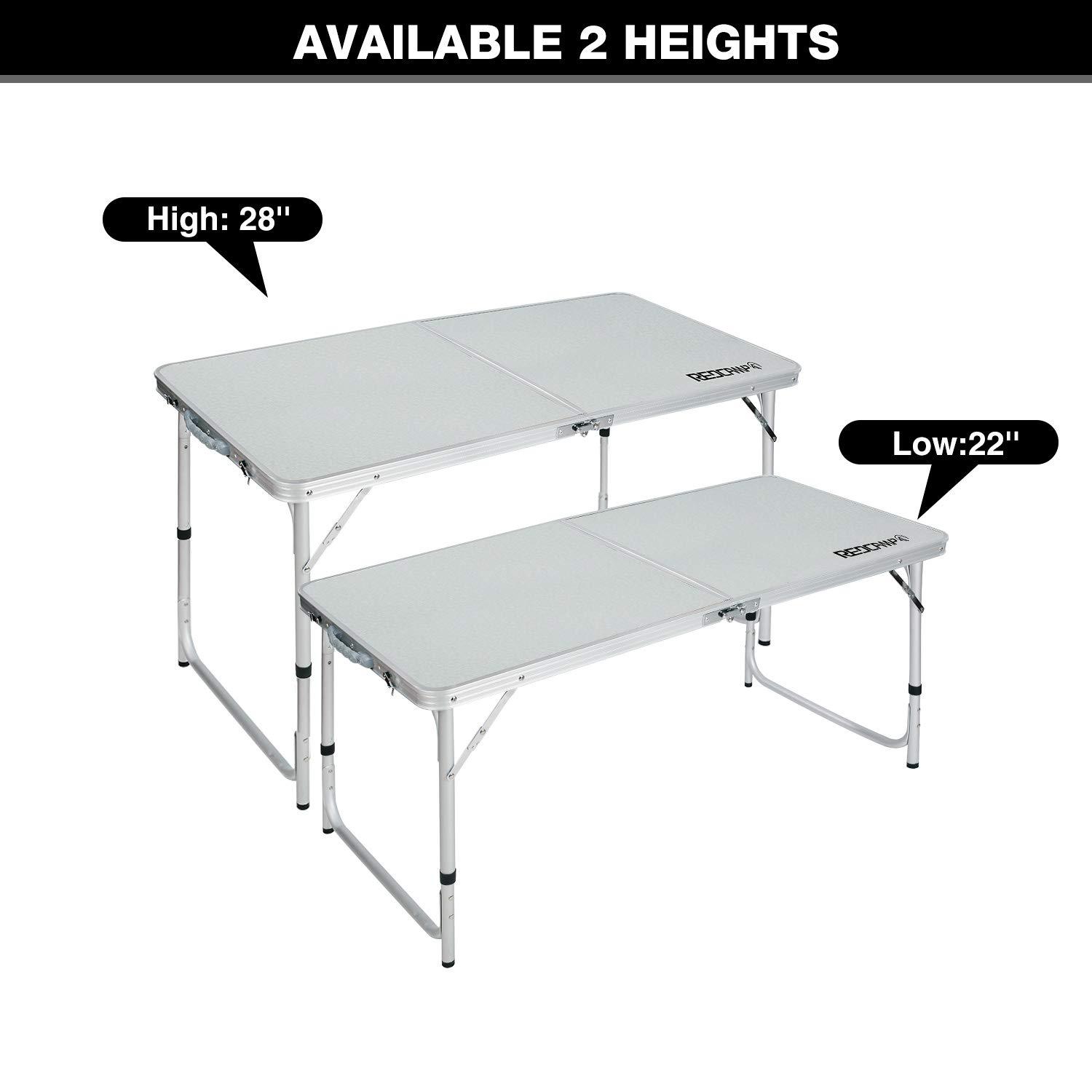 REDCAMP Aluminum Frame Camping Table 4 Foot, Portable Folding Table Adjustable Height Lightweight for Picnic Beach Outdoor Indoor,48 x 24 inches