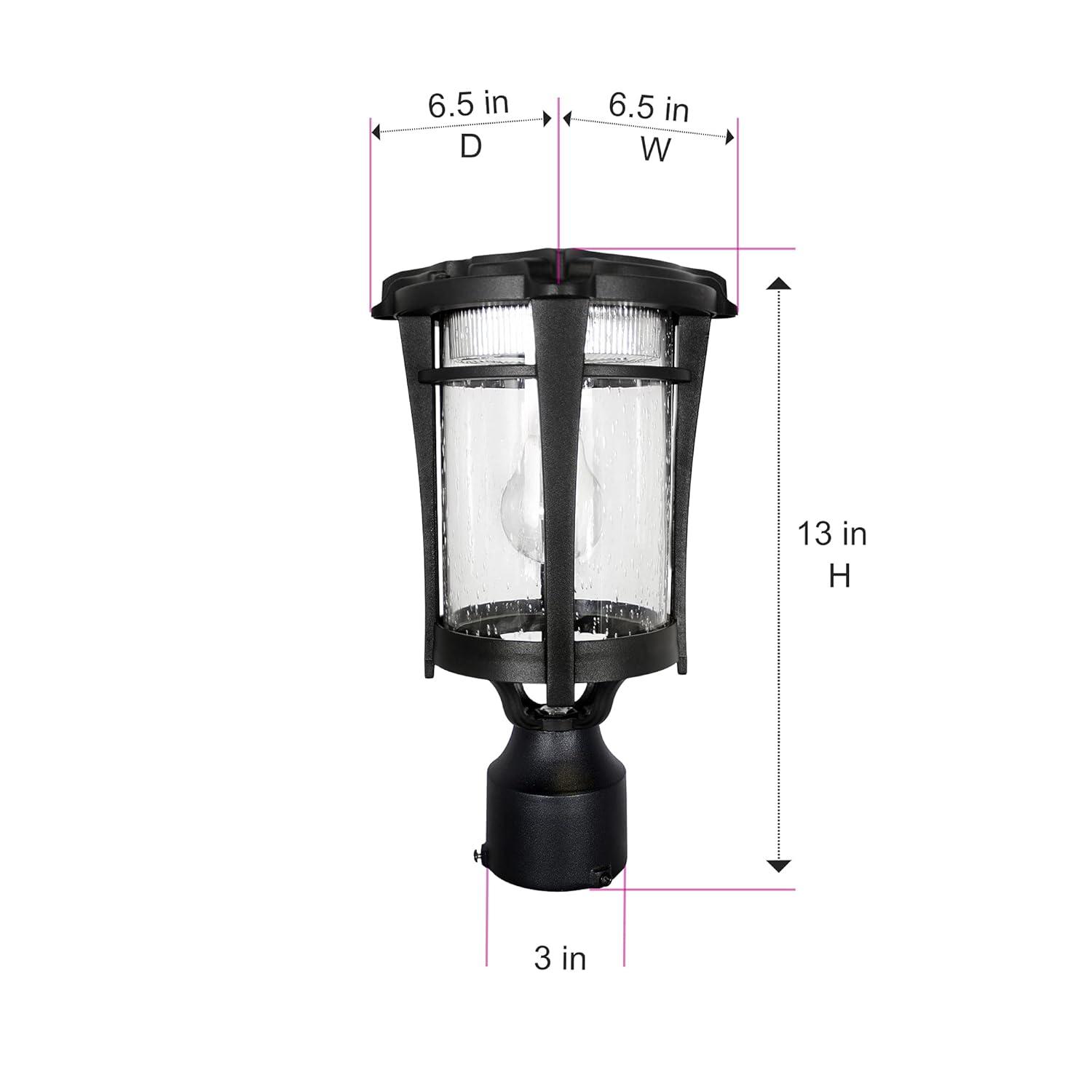 Eligia Black 1-Light 13" H Solar Powered Lantern Warm White Post Light with Pier and Wall