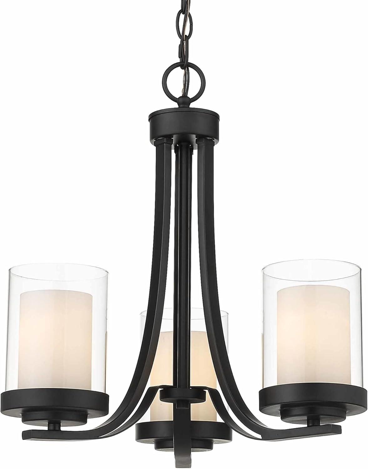 Willow Matte Black 3-Light Chandelier with White Glass Shades