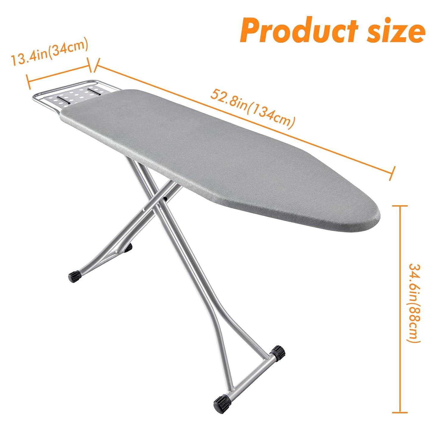 Ironing Board, Heat Resistant Cover Iron Board with Steam Rest, Non-Slip Foldable Ironing Stand. Heavy Sturdy Metal Frame Legs Iron Stand(13 * 34 * 53 Inches) (Silver Gray)