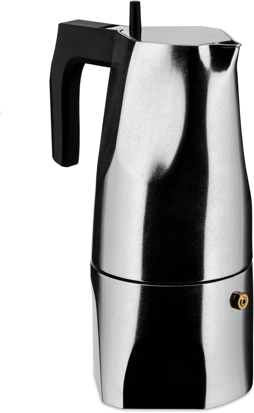 Alessi 6 Cup Black and Silver Aluminum Espresso Maker