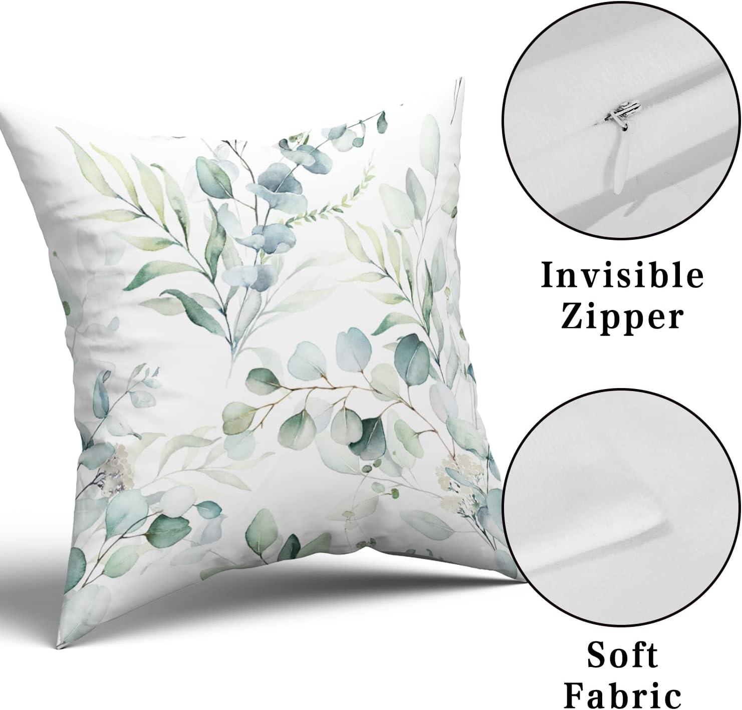 Spring Sage Green Leaf Pillow Covers 18x18 inch Set of 2 Eucalyptus Floral Watercolor Pillow Cases Modern Throw Pillows Cover Decor Gifts for Bed Couch Sofa Living Room