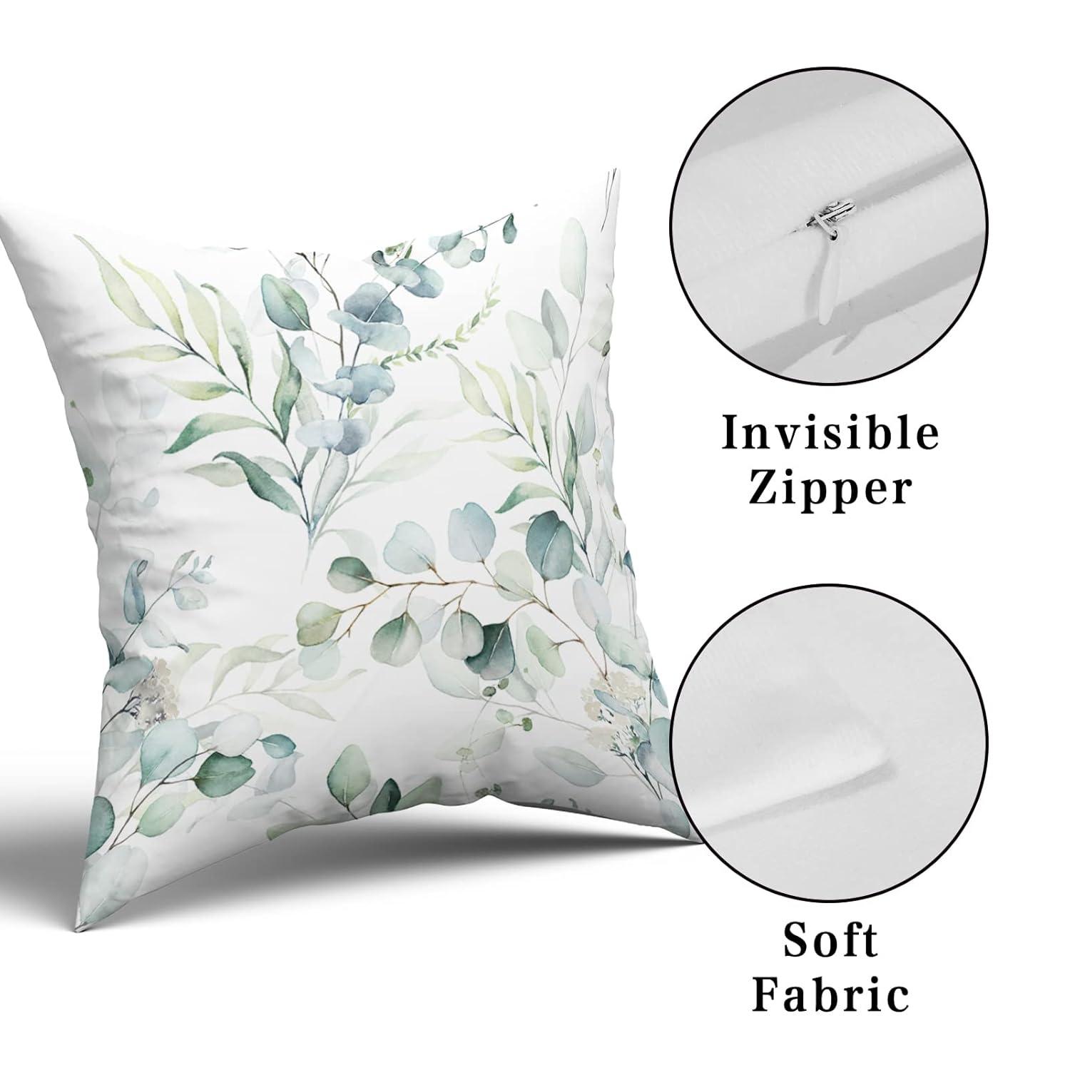 Spring Sage Green Leaf Pillow Covers 18x18 inch Set of 2 Eucalyptus Floral Watercolor Pillow Cases Modern Throw Pillows Cover Decor Gifts for Bed Couch Sofa Living Room