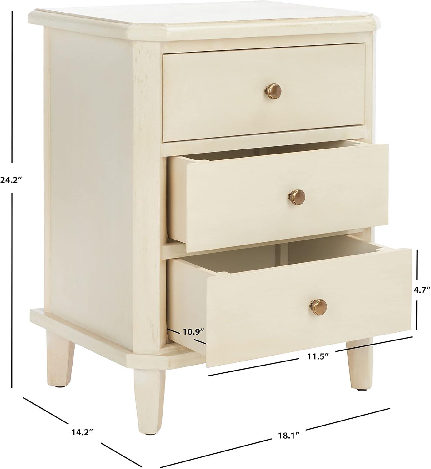 Transitional White Wood & Metal Nightstand with 3 Storage Drawers