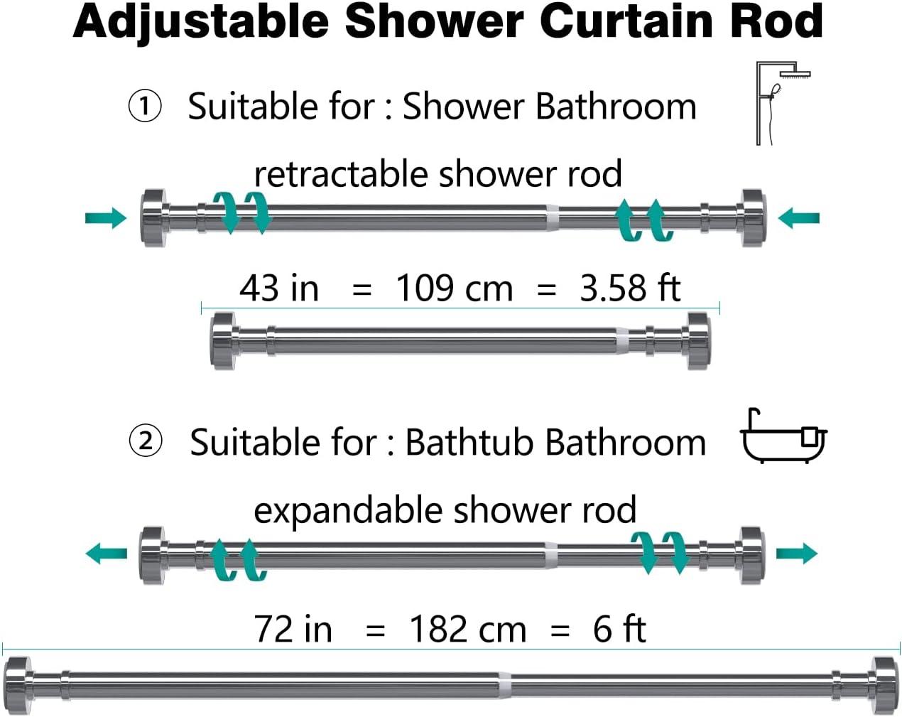 Adjustable Chrome Tension Shower Curtain Rod, 43-72 Inches