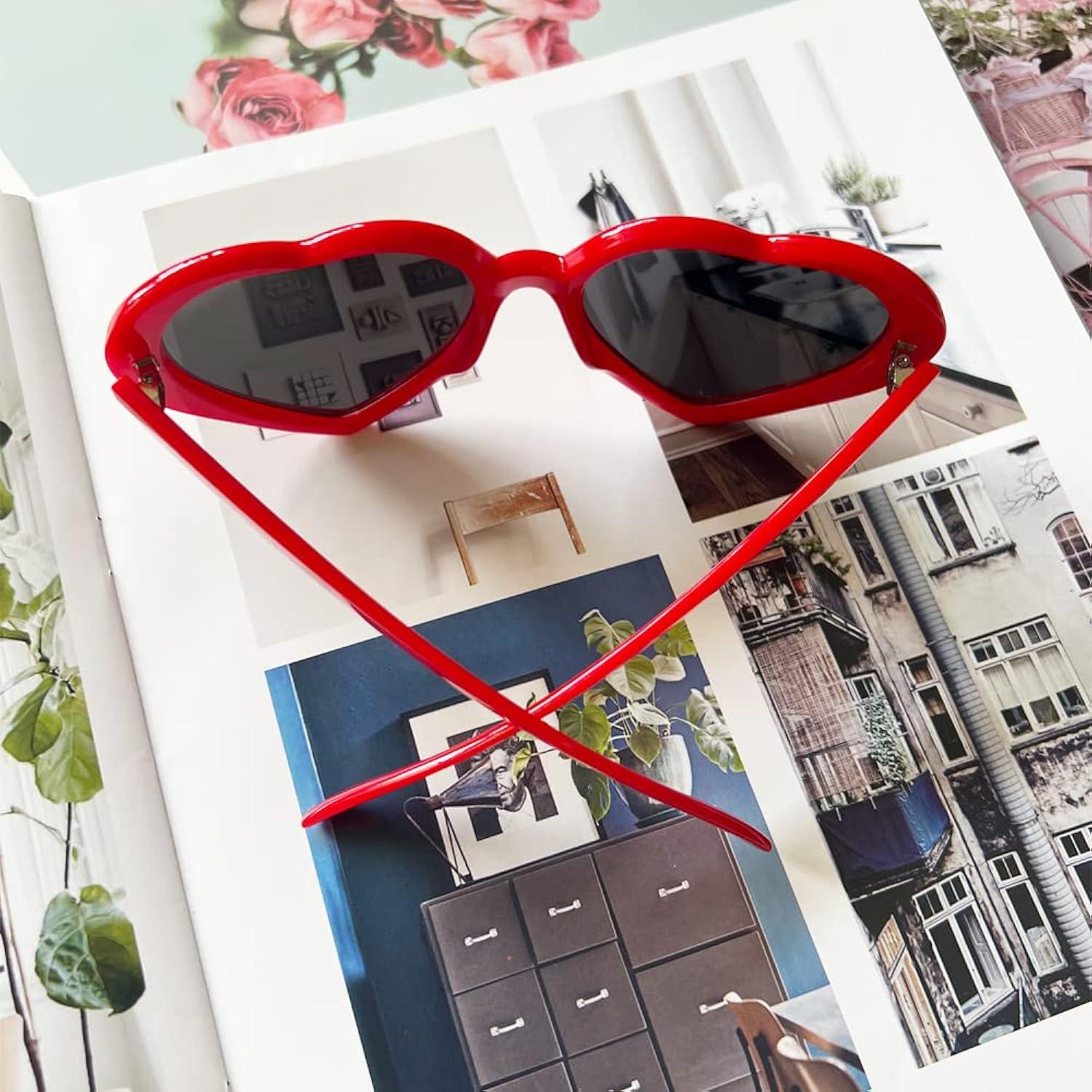 LINASHI Fashionable Sunglasses Vintage Heart Shaped Sunglasses with High Translucency Lens Trendy Retro Decorative Sun Glasses for Women Heart-shaped