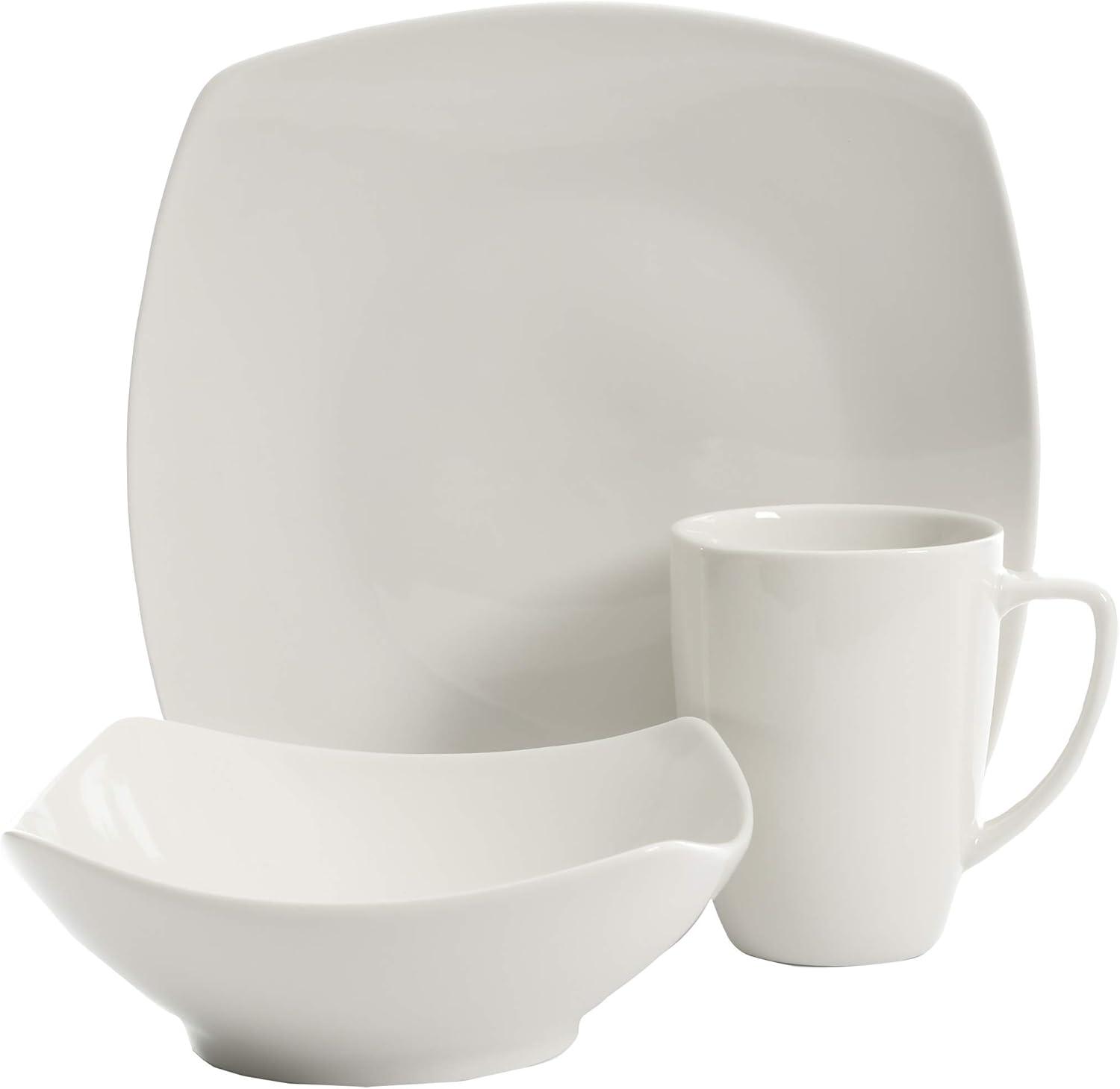 White Porcelain Square Dinnerware Set, Service for 4