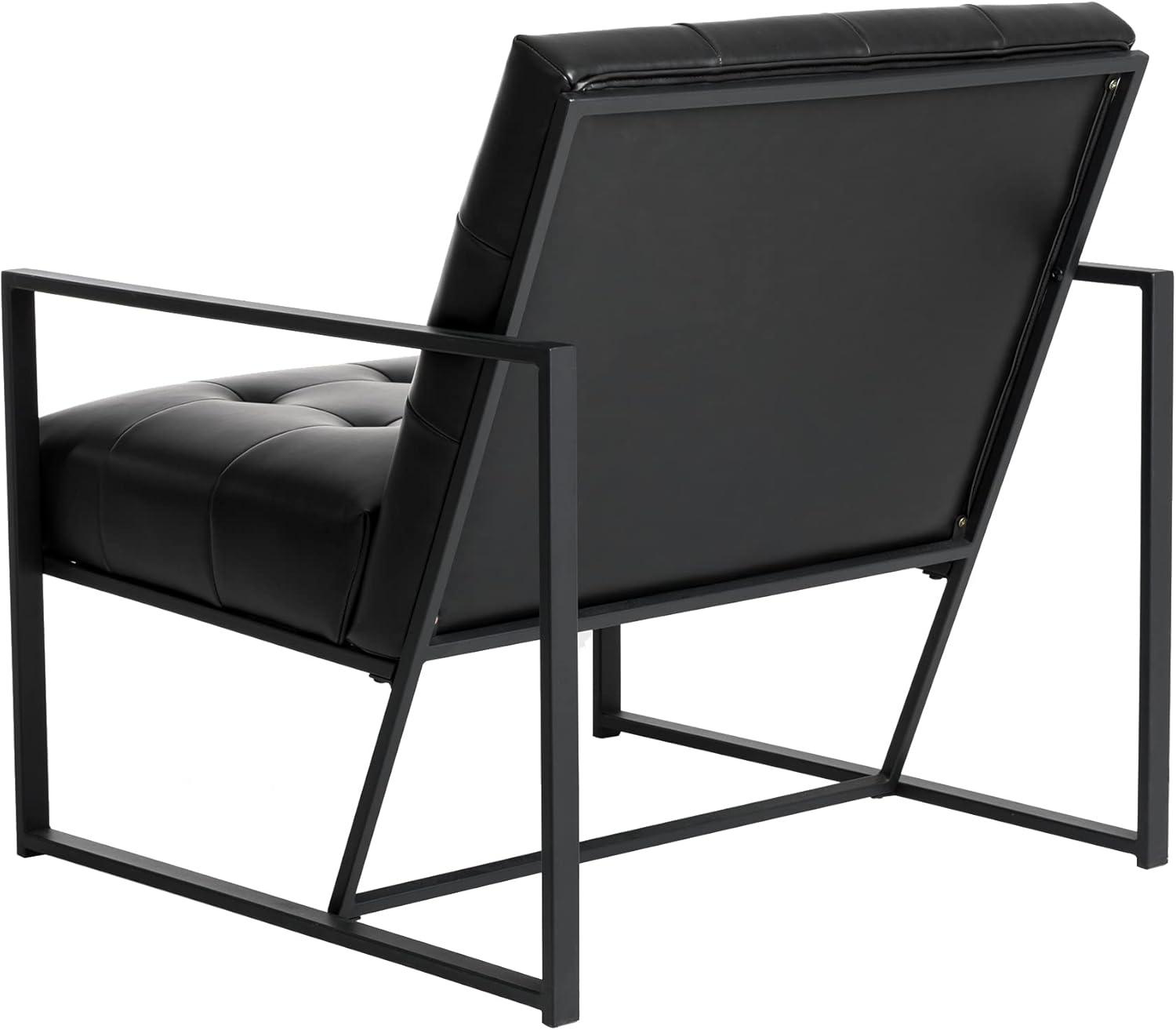 Mid-Century Modern Leatherette Arm Accent Chair Frosted Black Metal Frame Black - Glitzhome