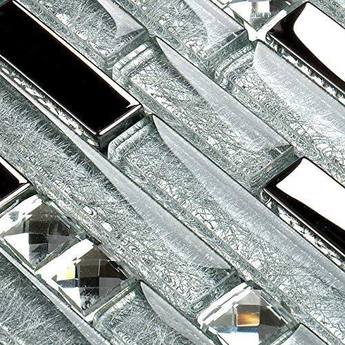 Silver Crystal Glass and Chrome Linear Mosaic Tile