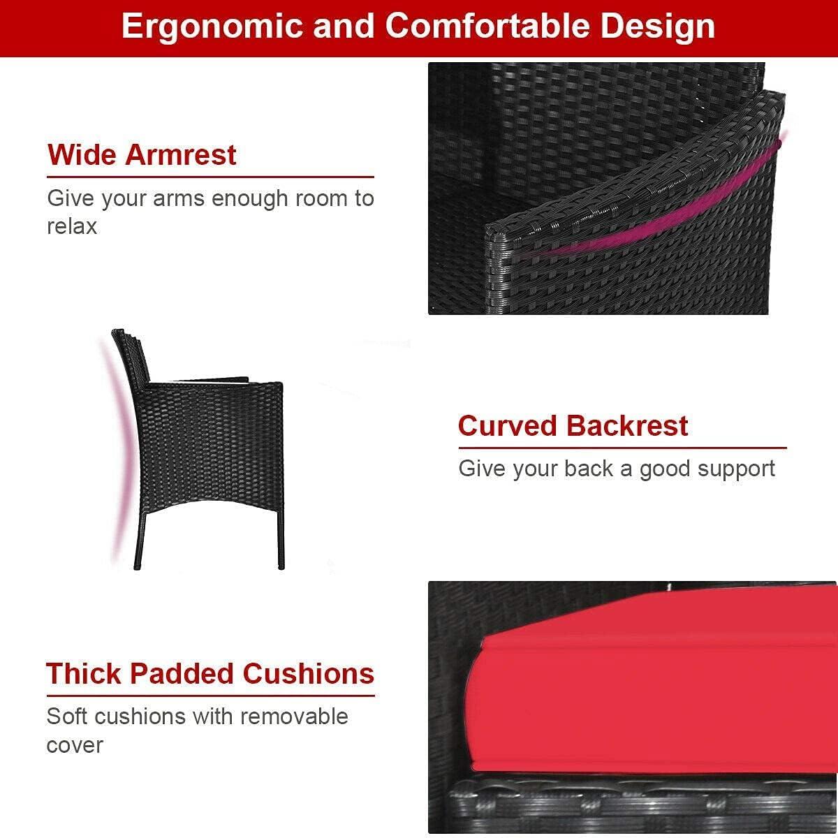 Tangkula Outdoor Rattan Furniture Wicker Patio Conversation Chair W/Cushion Red