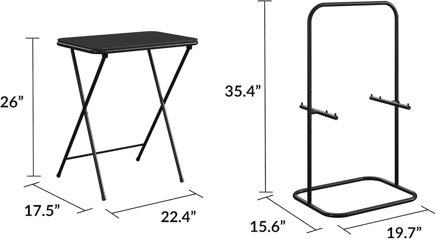 COSCO 5-Piece Folding Vinyl Top TV Tray Set with Storage Rack, Black