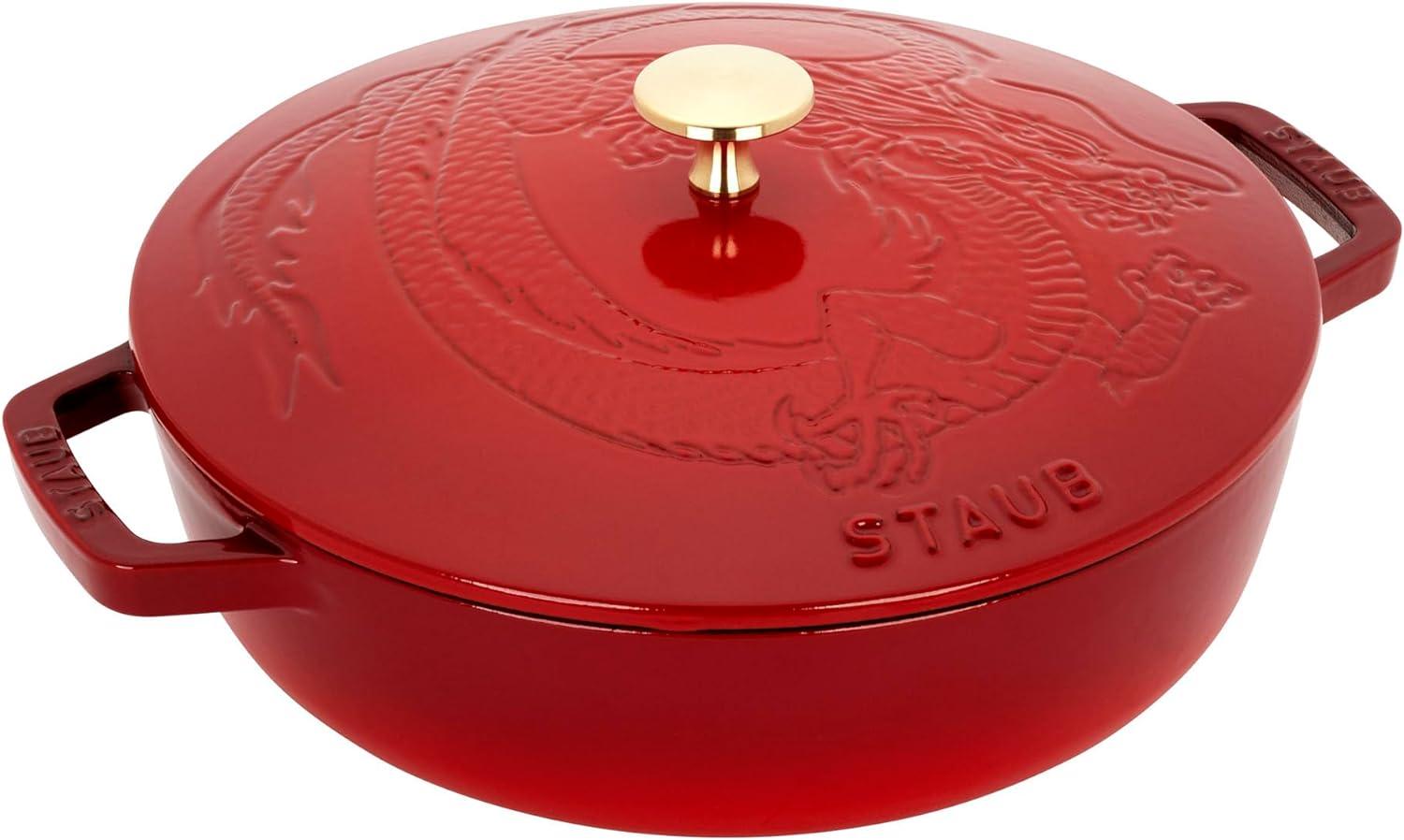 Staub ® 2.5-Qt. Cherry Cast Iron Saute Pan with Dragon Lid