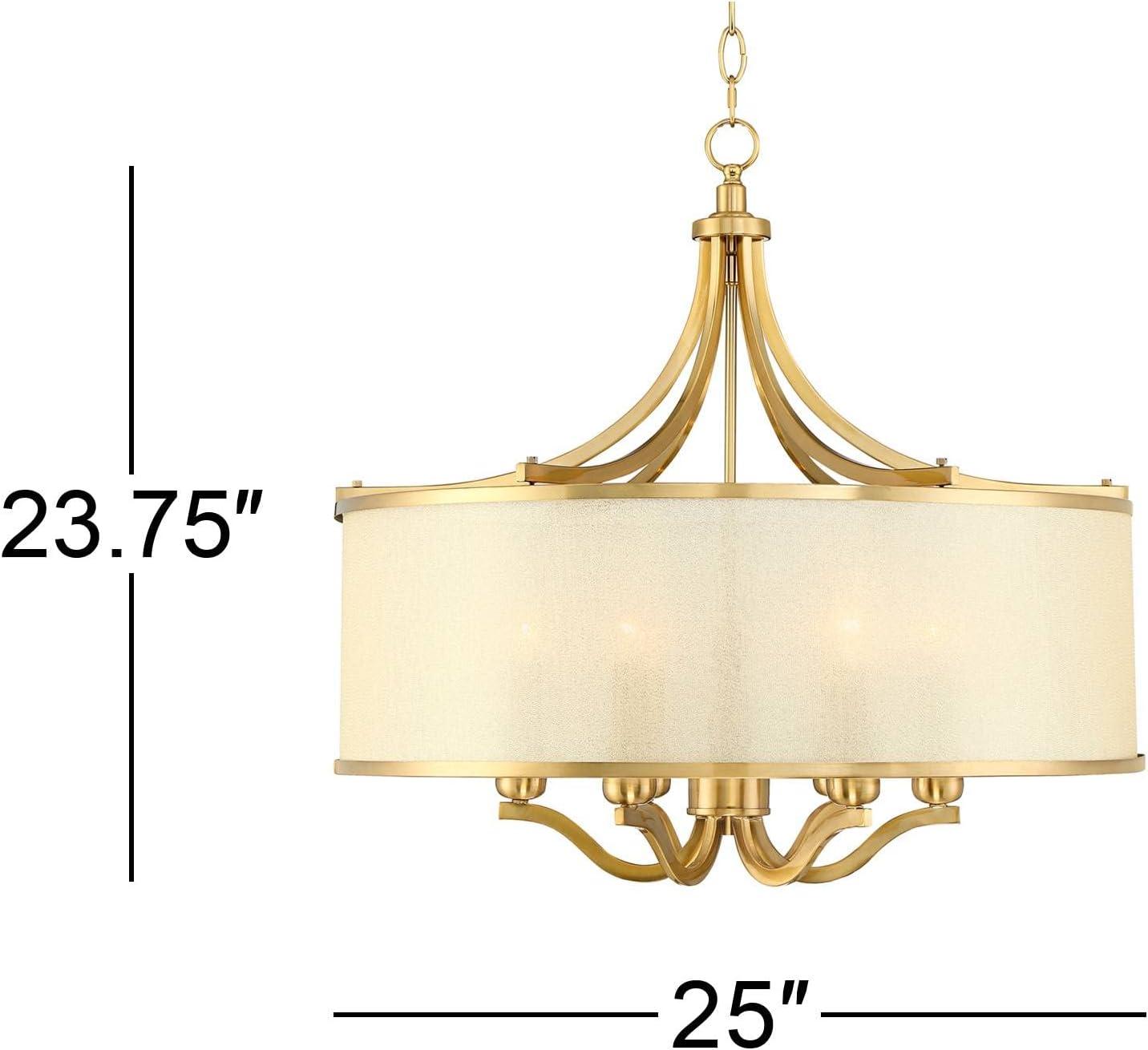 Possini Euro Design Sydney Warm Brass Drum Chandelier 25" Wide Modern Clear Gold Organza Shade 6-Light Fixture for Dining Room House Kitchen Island