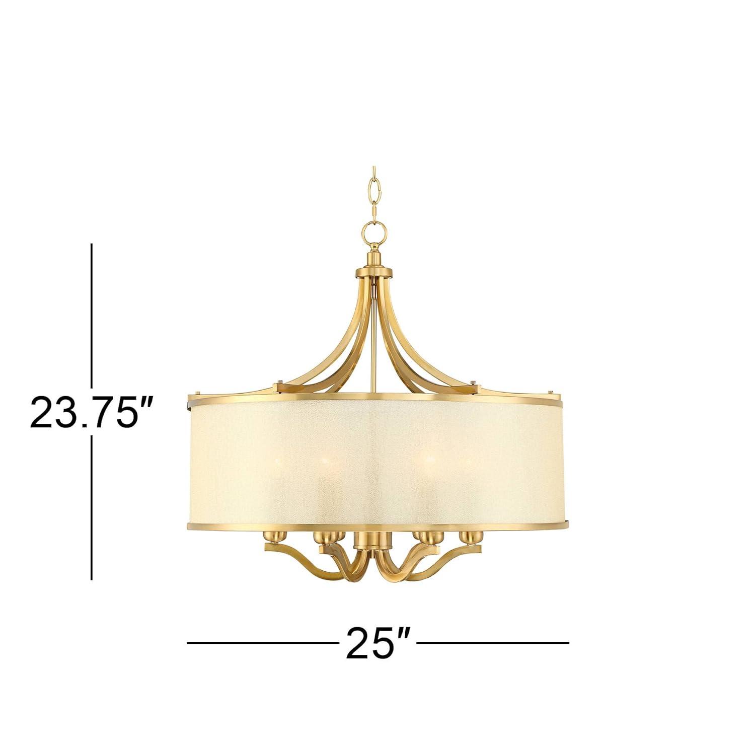 Possini Euro Design Sydney Warm Brass Drum Chandelier 25" Wide Modern Clear Gold Organza Shade 6-Light Fixture for Dining Room House Kitchen Island