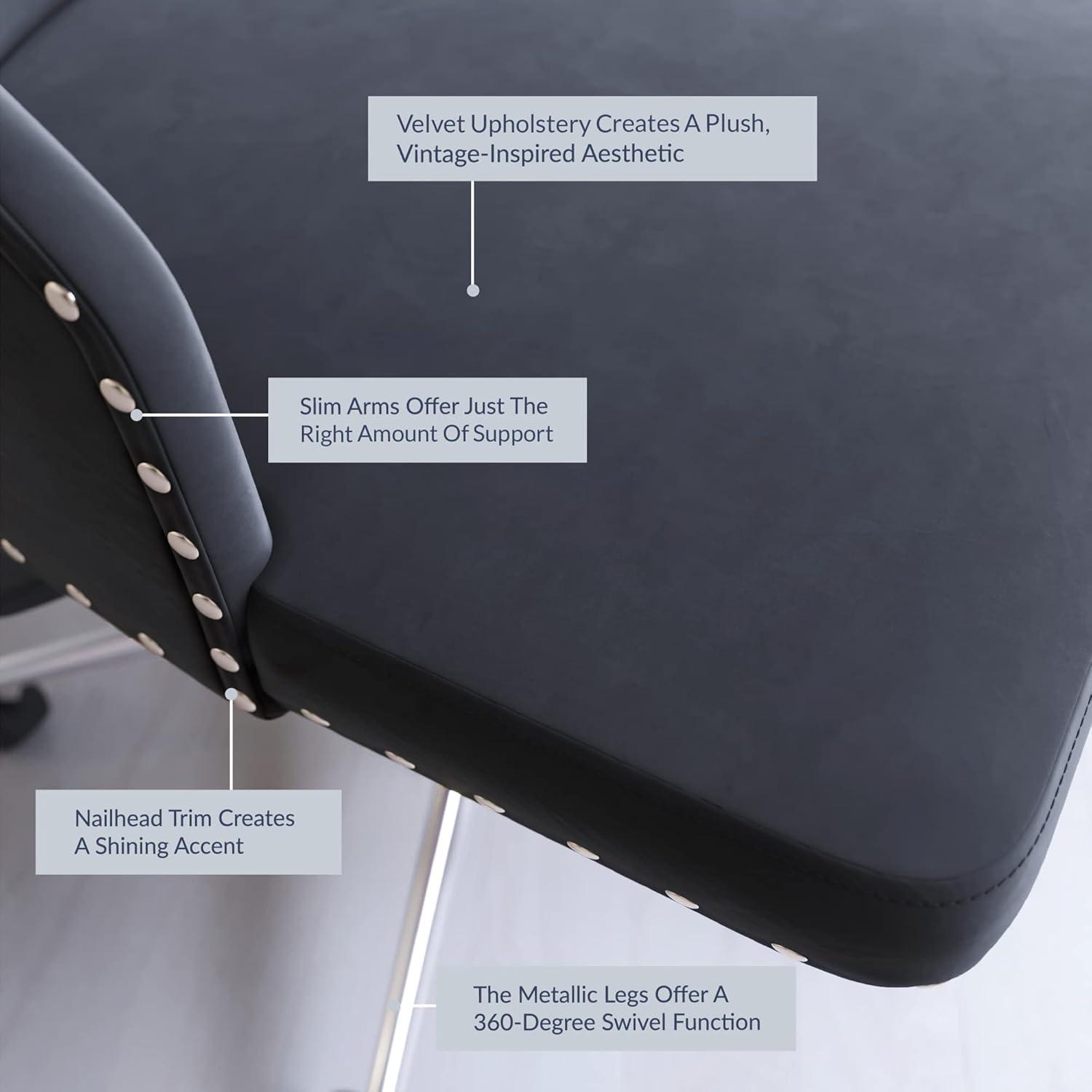 BELLEZE Belden Button-Tufted Upholstered Fabric Mid-Back Swivel Computer Desk Chair, Black & Gold