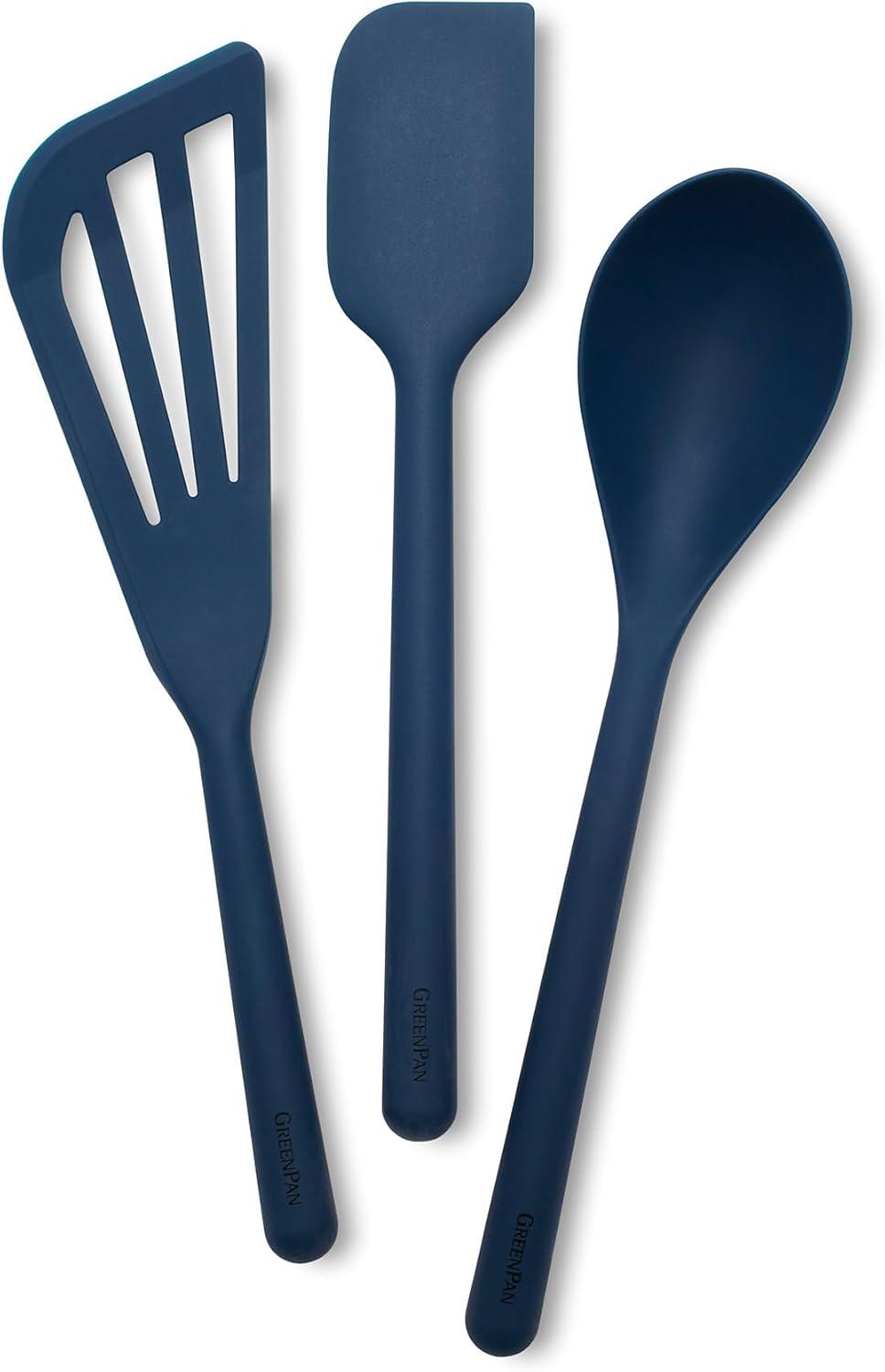 GreenPan 3pc Platinum Silicone Tools Utensil Set Oxford Blue: BPA-Free, Dishwasher-Safe, Steel & Silicone, Lifetime Warranty
