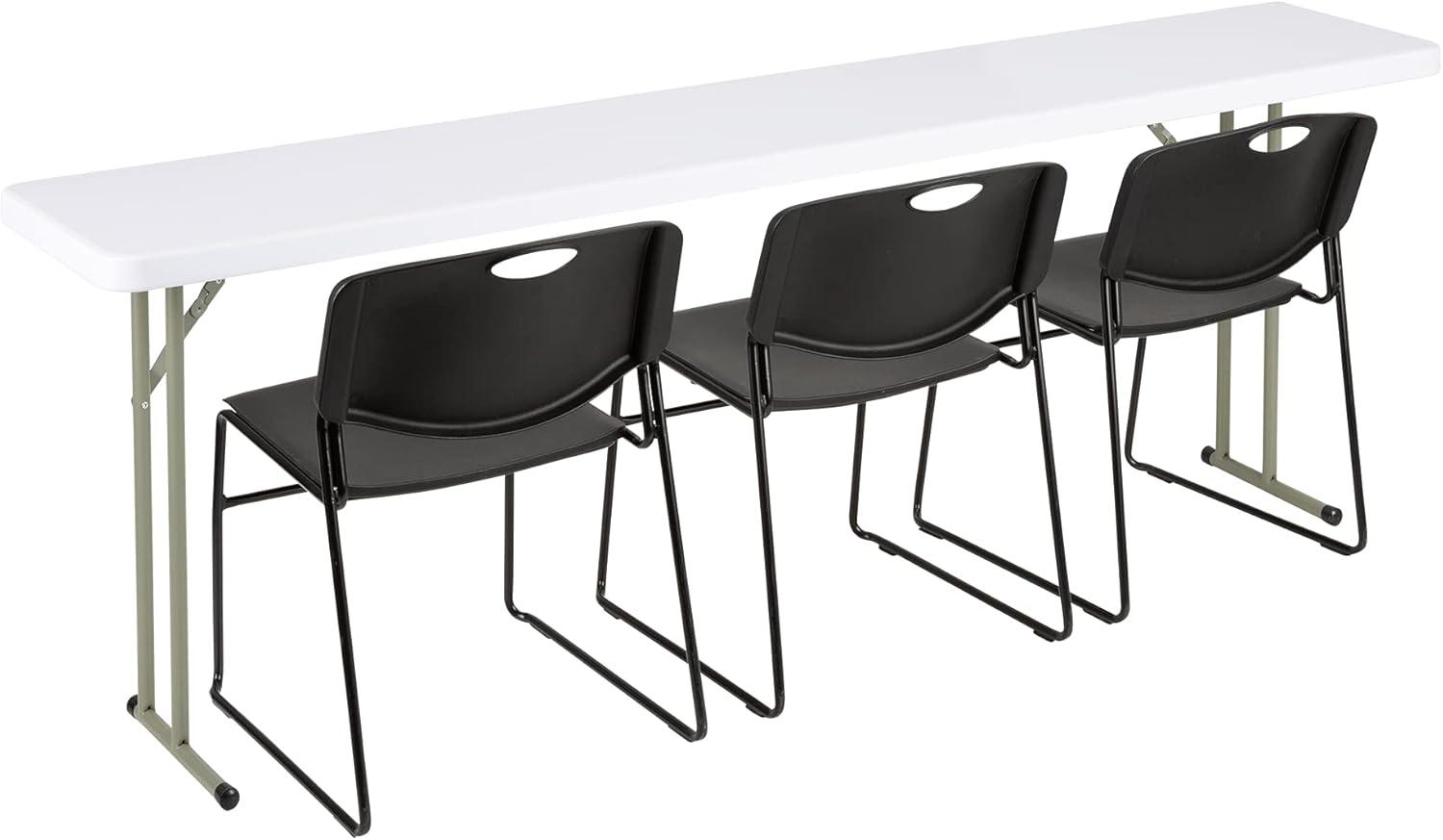 Norwood Commercial Furniture 8 ft Multipurpose Indoor Outdoor Heavy Duty Portable Blow Molded Plastic Folding Training Seminar Table 18" W x 96" L White