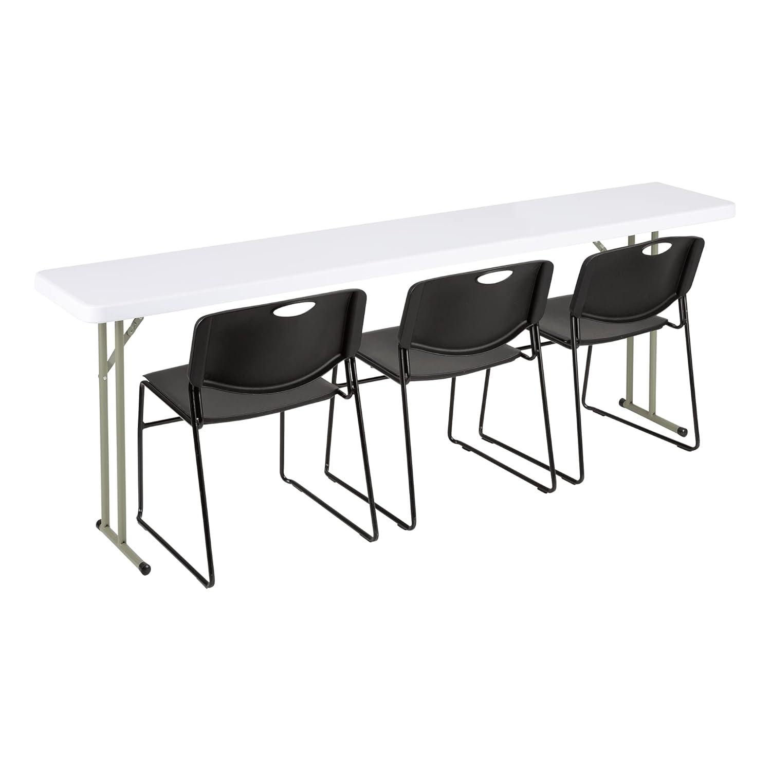Norwood Commercial Furniture 8 ft Multipurpose Indoor Outdoor Heavy Duty Portable Blow Molded Plastic Folding Training Seminar Table 18" W x 96" L White