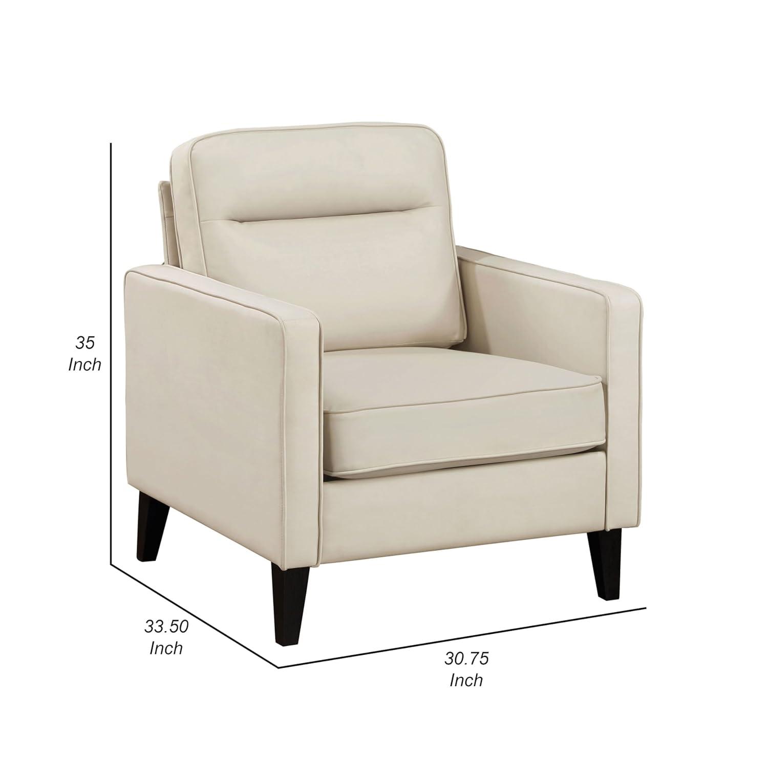 Ivory Faux Leather Accent Chair with Metal Legs