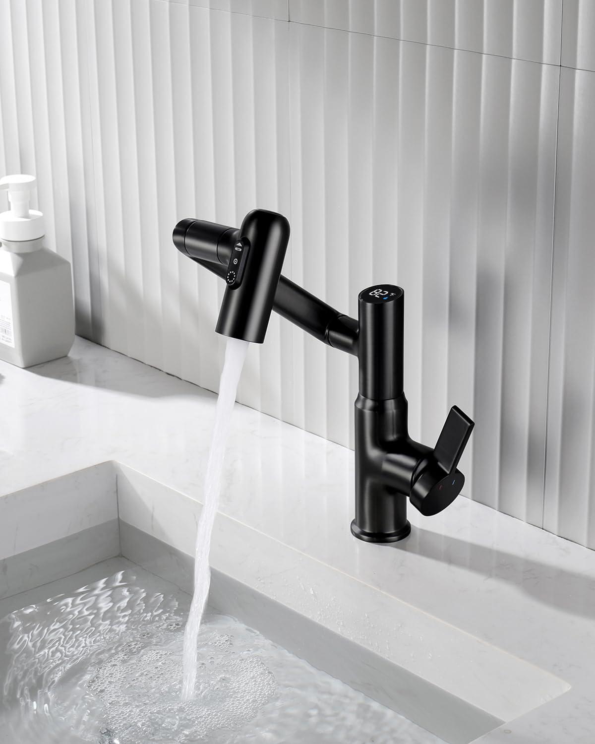 Lefton BF2204-3 Lefton Rotatable Single Hole Bathroom Faucet with Temperature Display BF2204