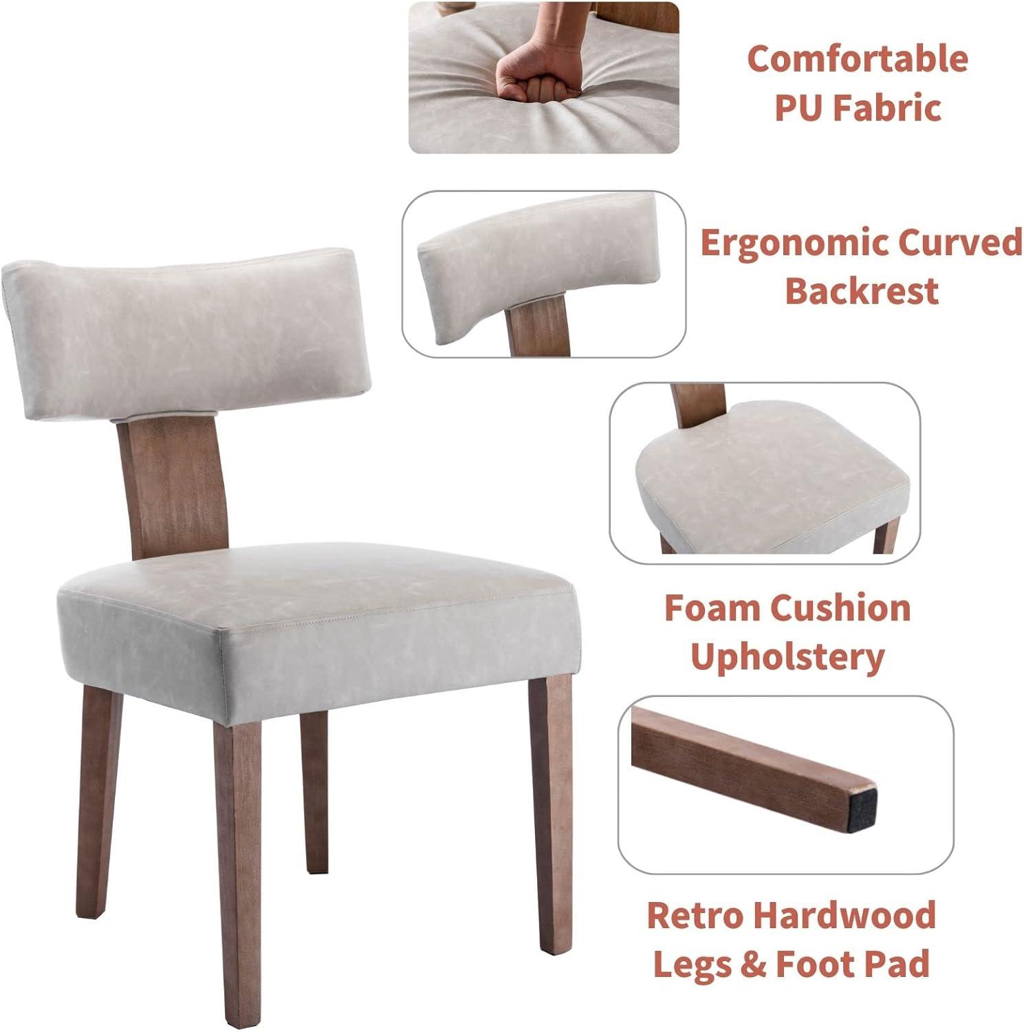 Loon Peak® Mid Century Modern Dining Chairs Set Of 2, Farmhouse PU Leather Upholstered Accent Chair Curved Backrest Kitchen Chairs With Hardwood Frame (Set of 2)