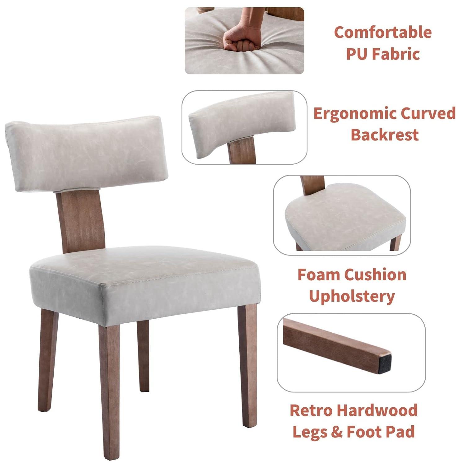 Loon Peak® Mid Century Modern Dining Chairs Set Of 2, Farmhouse PU Leather Upholstered Accent Chair Curved Backrest Kitchen Chairs With Hardwood Frame (Set of 2)