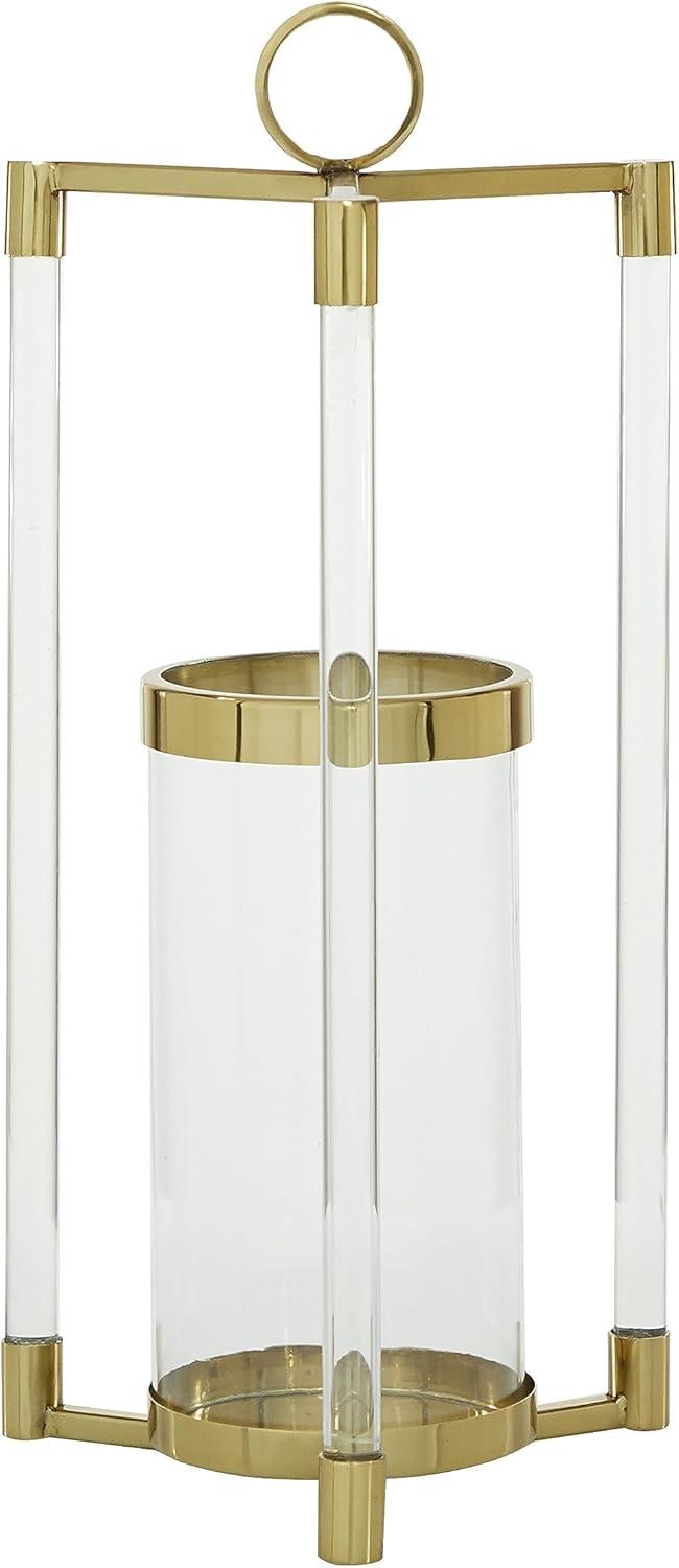 Gold Stainless Steel Contemporary Lantern, 23 X 11 X 11