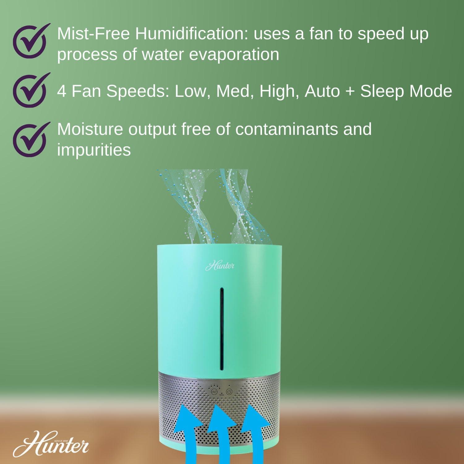 HHE150 Hunter Aspire 4.8L Evaporative Humidifier with PermaWick Filter (4.8L) - Remove Contaminants & White Dust for Clean Mist & Air – Medium Humidifier for Home, Bedroom, or Dorm - Taupe