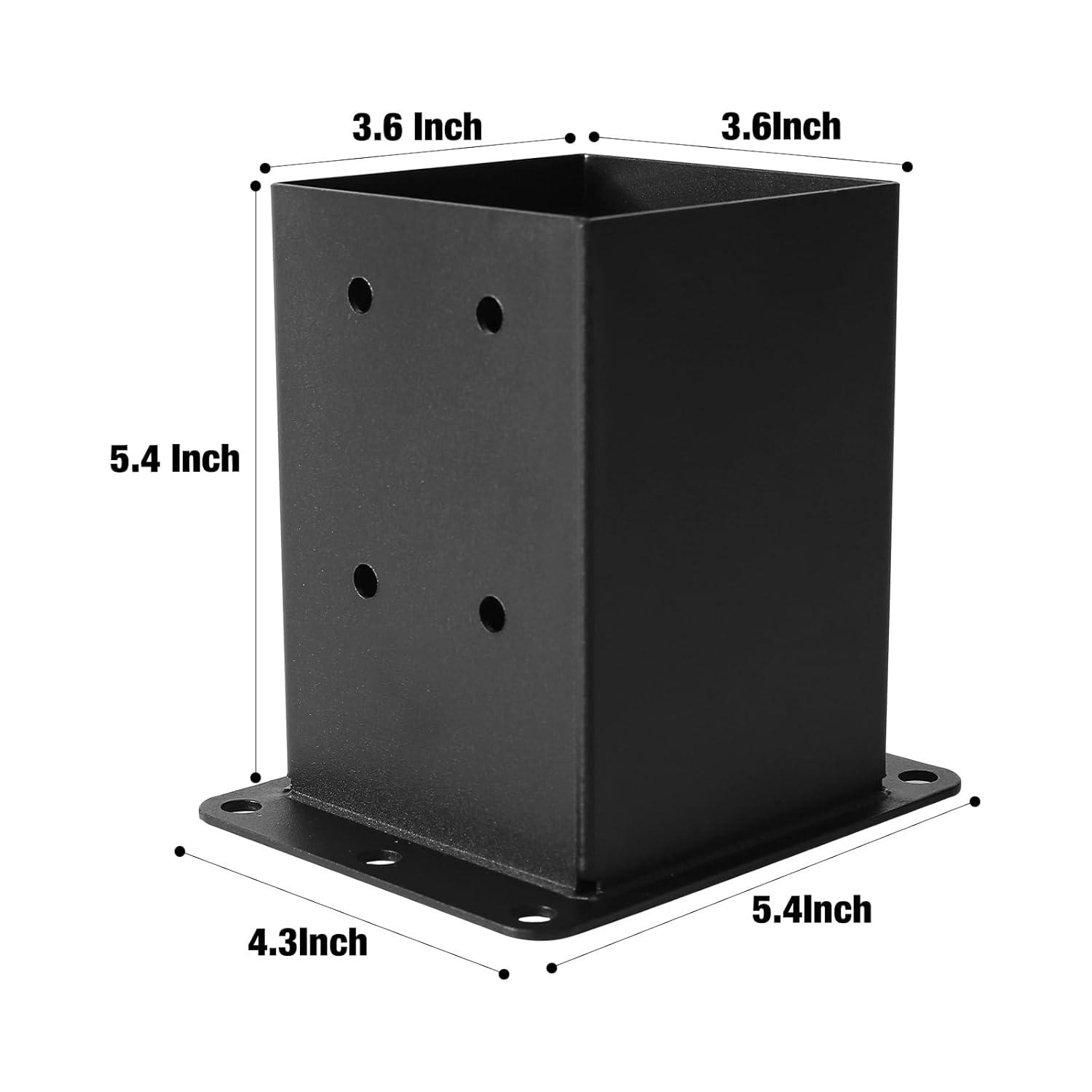 Black Steel 4x4 Post Base Brackets with Fasteners