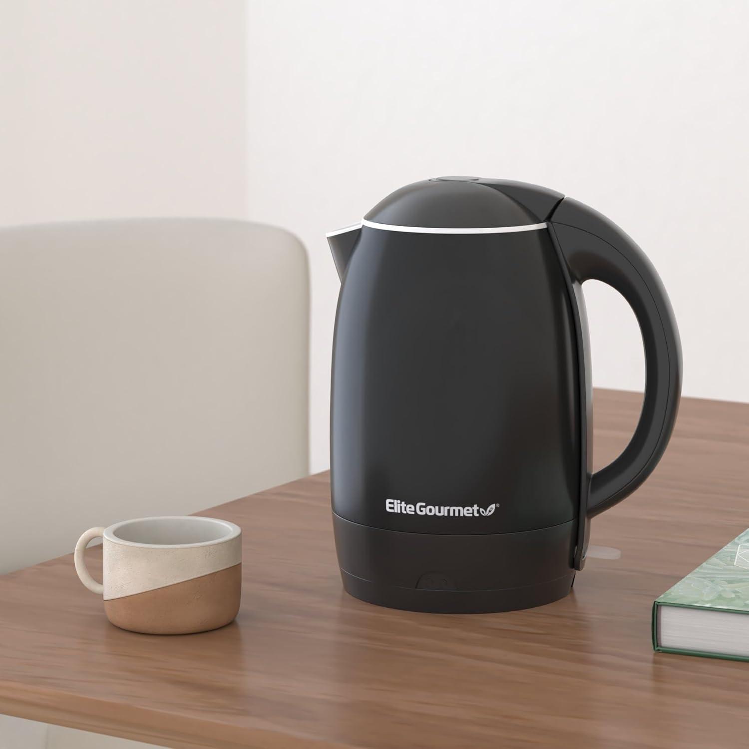 Elite Gourmet 1.8L Cool-Touch Electric Kettle, Stainless Steel, Black