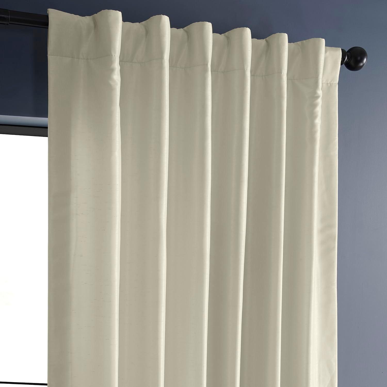 Off White Blackout Vintage Textured Faux Dupioni Curtain (1 Panel), Off White, 50W X 108L