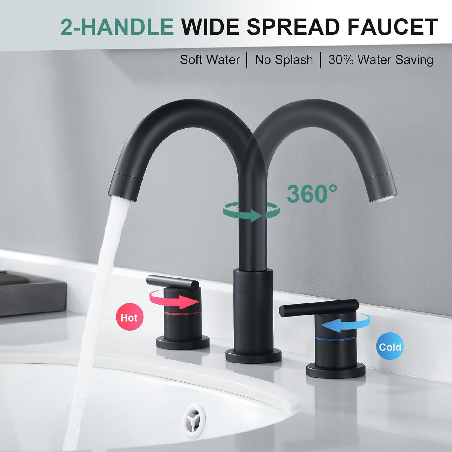 Matte Black 8-Inch Widespread Double Handle Bathroom Faucet