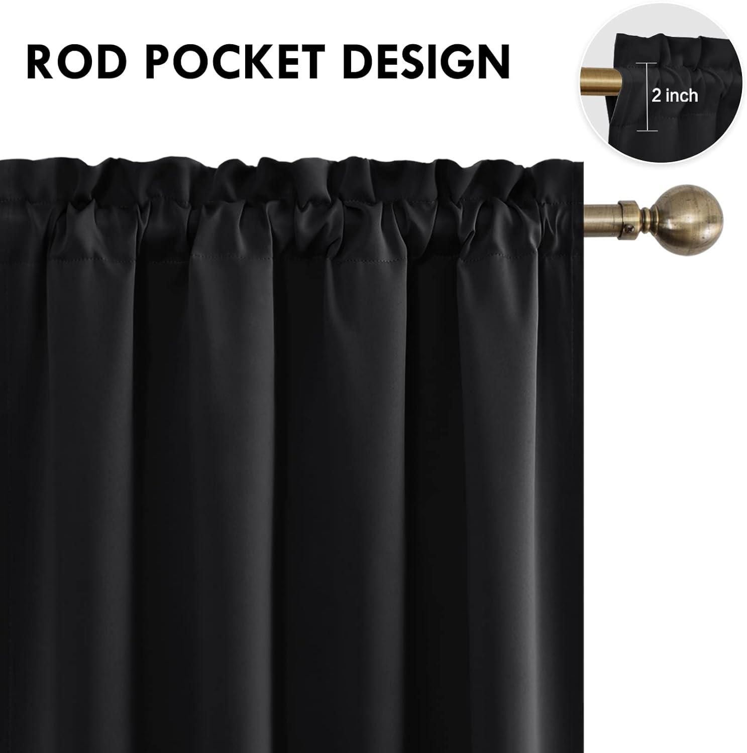 Coodeto Short Blackout Curtains Black, Set of 2, W52 x L63 - Blackout Curtains for Kitchen and Kids Bedroom