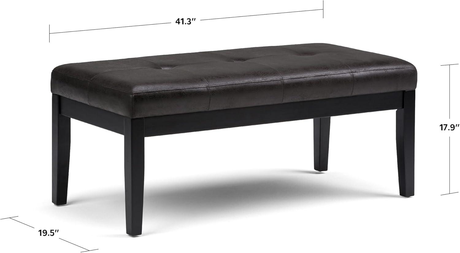 Simpli Home Lacey Faux Leather Tufted Ottoman Bench in Black