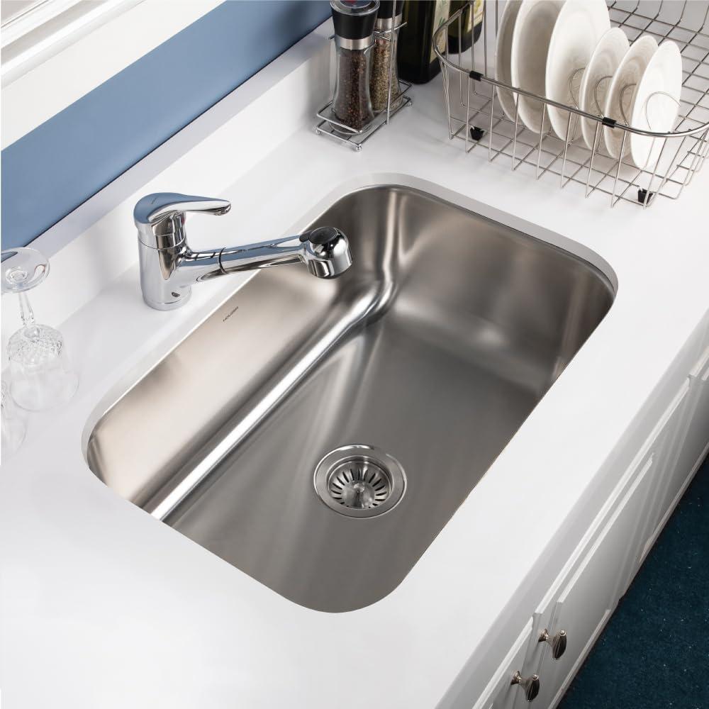 Houzer 27 in Stainless Undermount Single D Bowl Kitchen Sink with Strainer- MS-2700-1