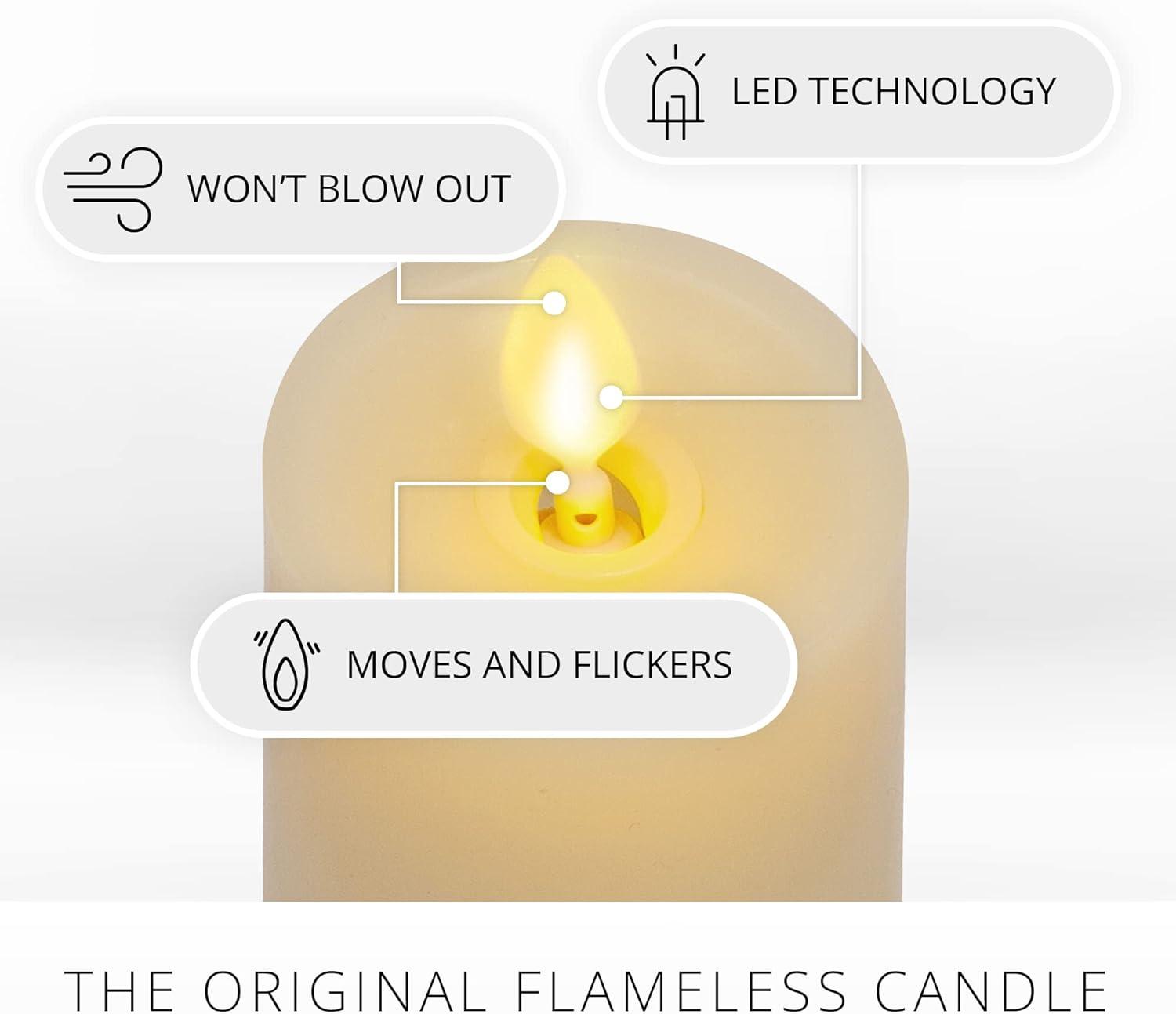 Luminara Classic Slim Flameless LED Candle, Ivory 2" x 6.1", Battery Operated Moving Flame Pillar w/Timer, Safe Realistic Wax Candle, Home Decor