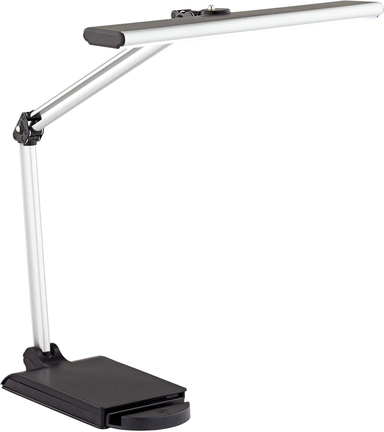 360 Lighting Flynn Modern Desk Lamp 25" High Metallic Black Silver with USB Charging Port Phone Cradle Adjustable Swivel LED for Living Room Office