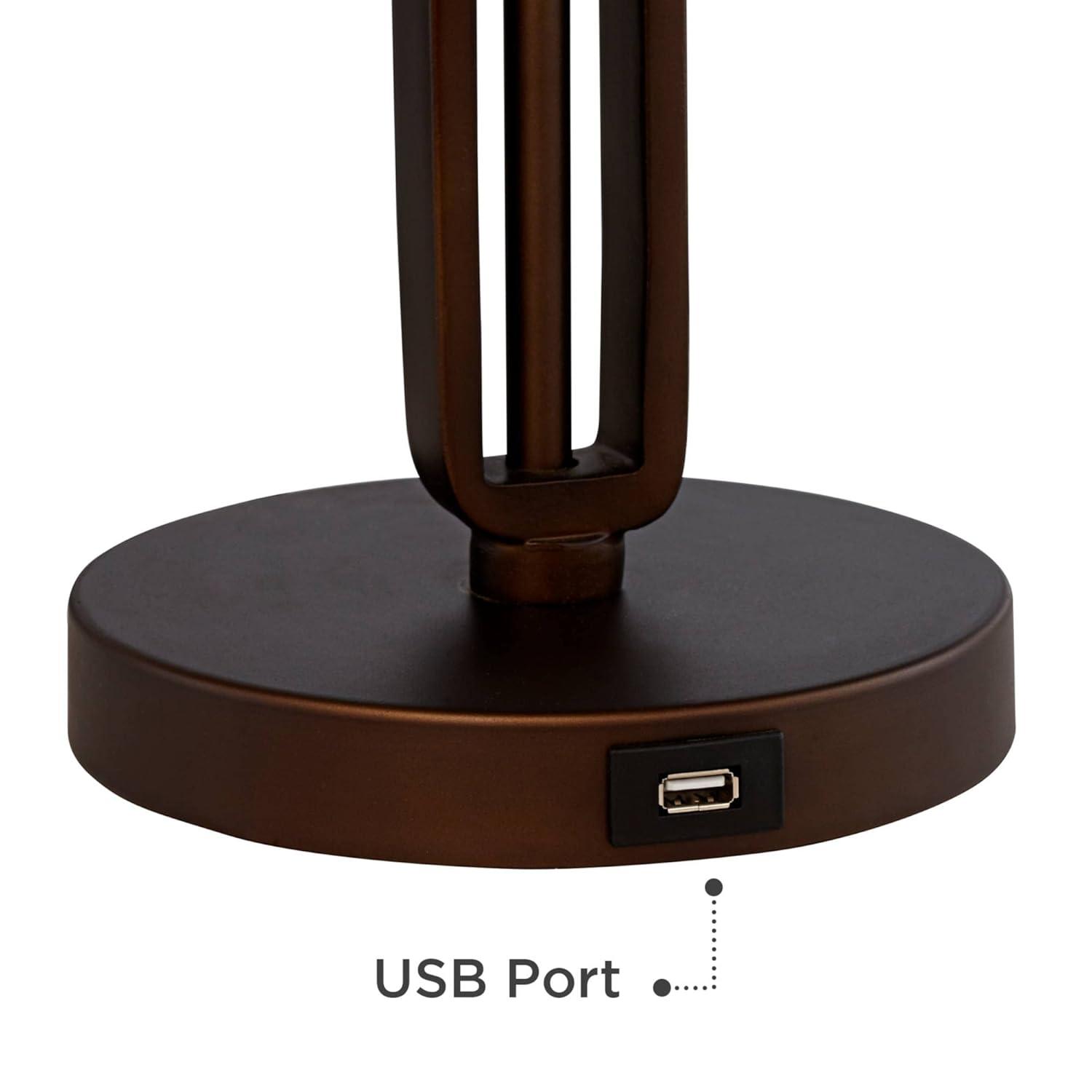 Franklin Iron Works Samuel Industrial Desk Lamp 20" High Rubbed Bronze with USB Charging Port Natural Mica Shade for Bedroom Living Room Bedside Desk