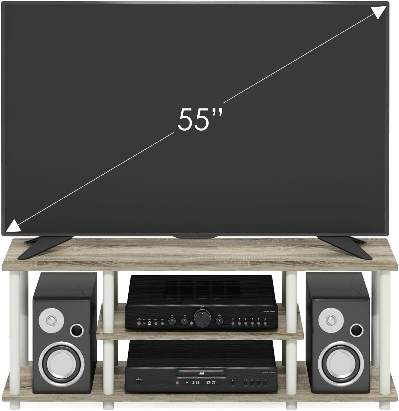 Oak and White 3-Tier Corner TV Stand with Cabinet