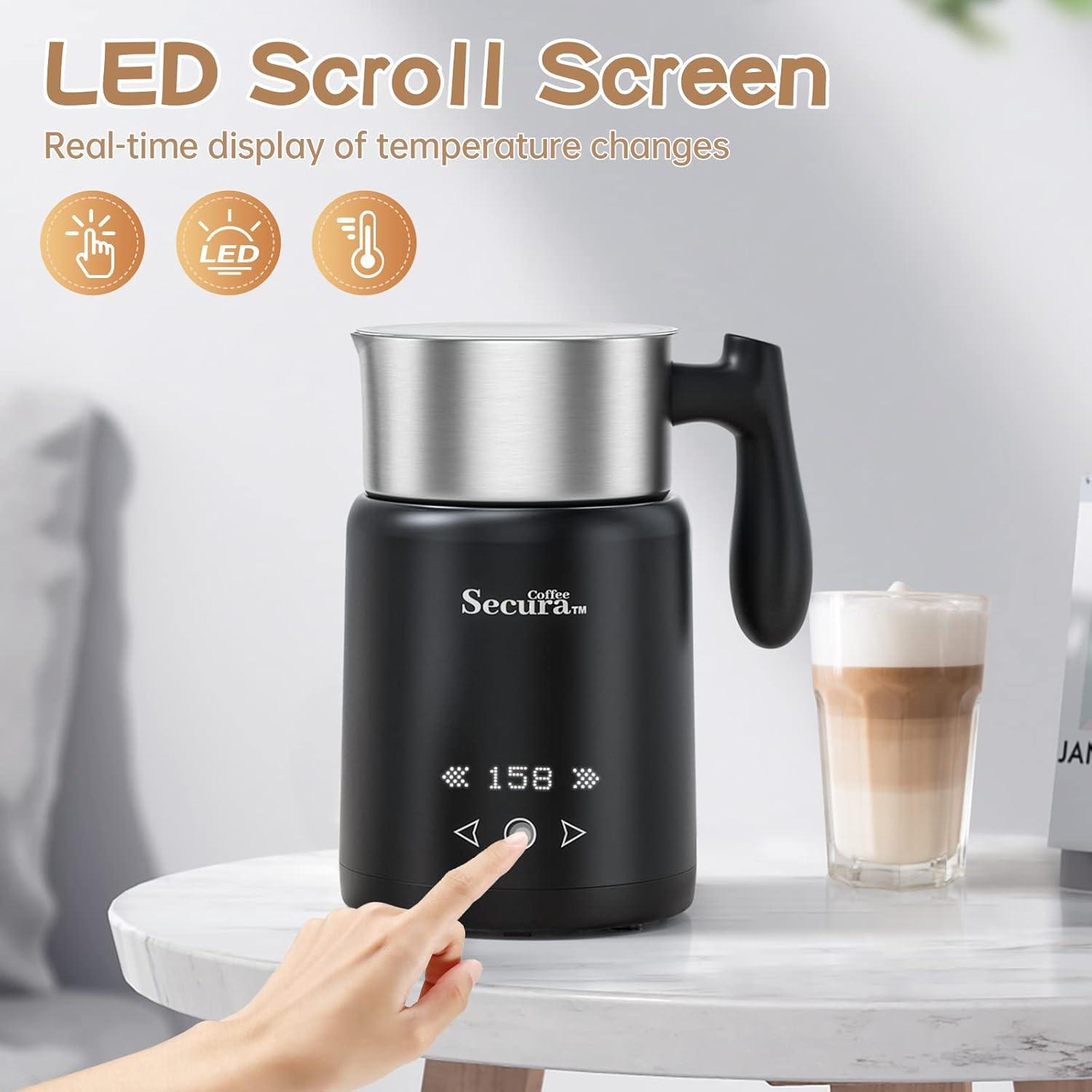 Secura Milk Frother, 5-IN-1 Electric Milk Steamer with Detachable Stainless Steel Jug Automatic Hot/Cold Foam & Hot Chocolate Maker with LED Touch Screen, Temperature Display, Induction Heating