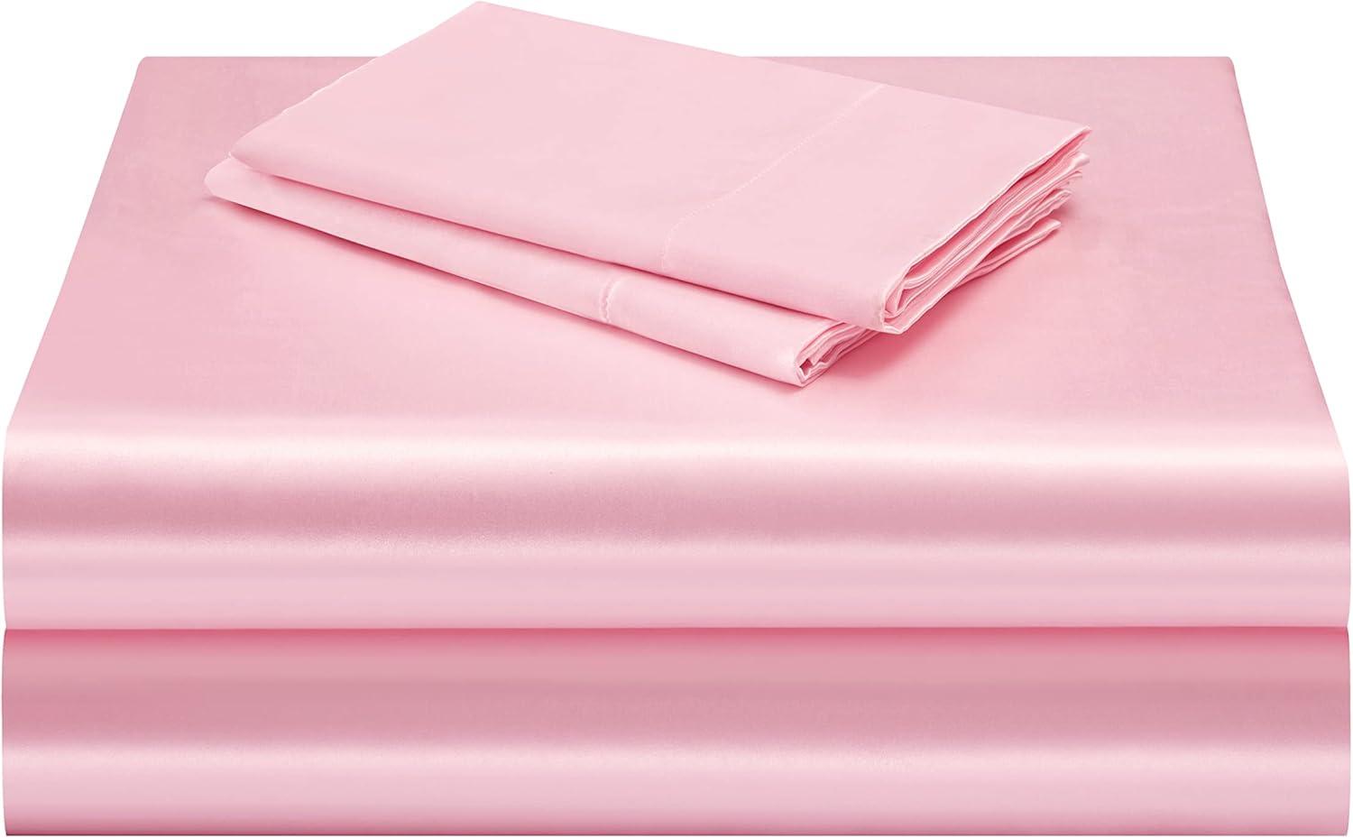 Queen Pink Satin Deep Pocket 4-Piece Sheet Set