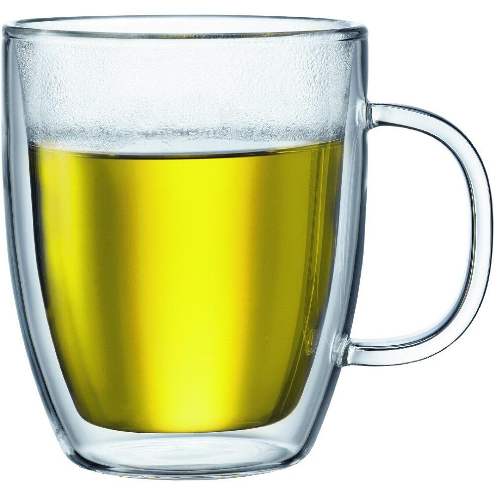 Bodum Bistro Double-Wall Insulated 15-Ounce Glass Mug, Set of 2