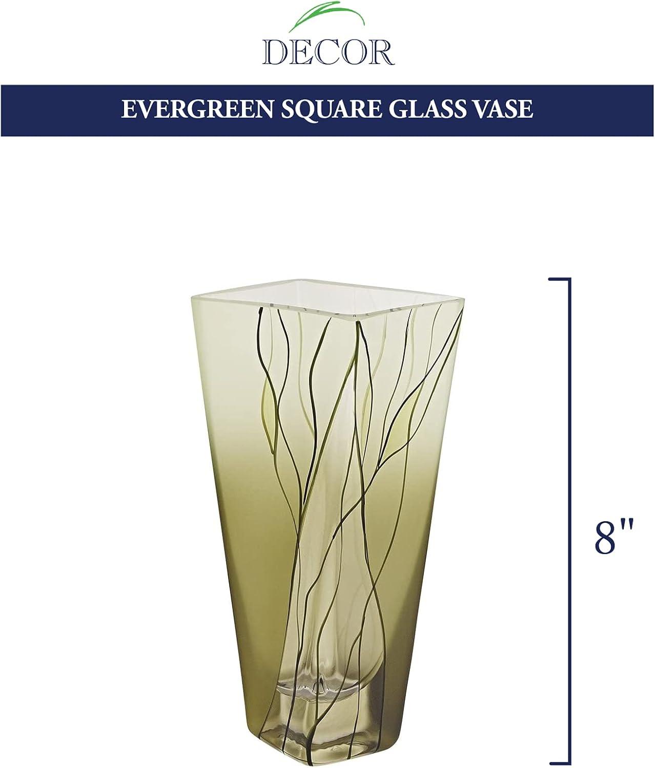 Evergreen Chic Hand-Painted Crystal Square Vase