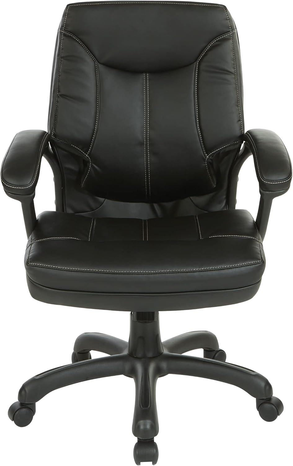 Executive Mid Back Black Faux Leather Chair with Contrast Stitching