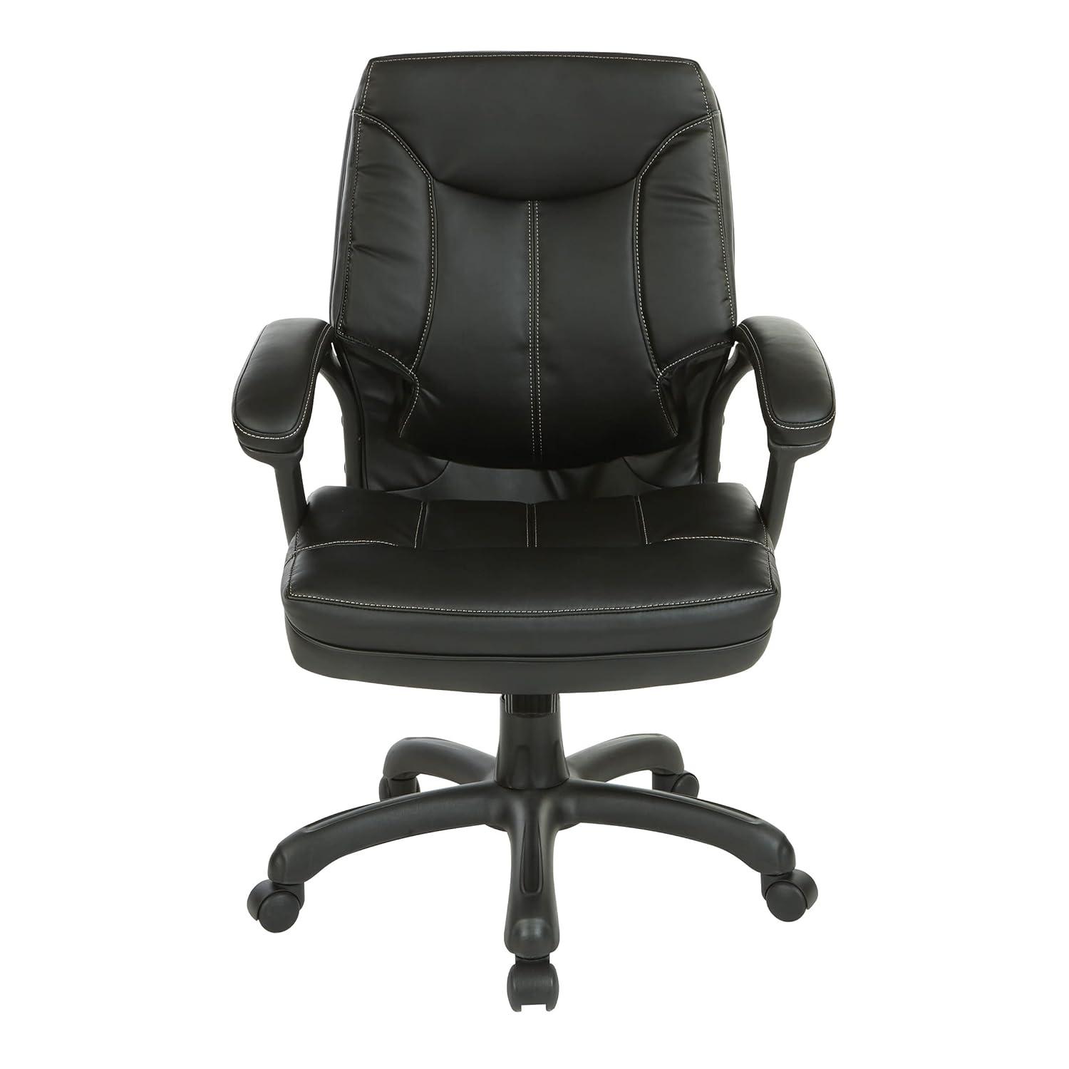 Executive Mid Back Black Faux Leather Chair with Contrast Stitching