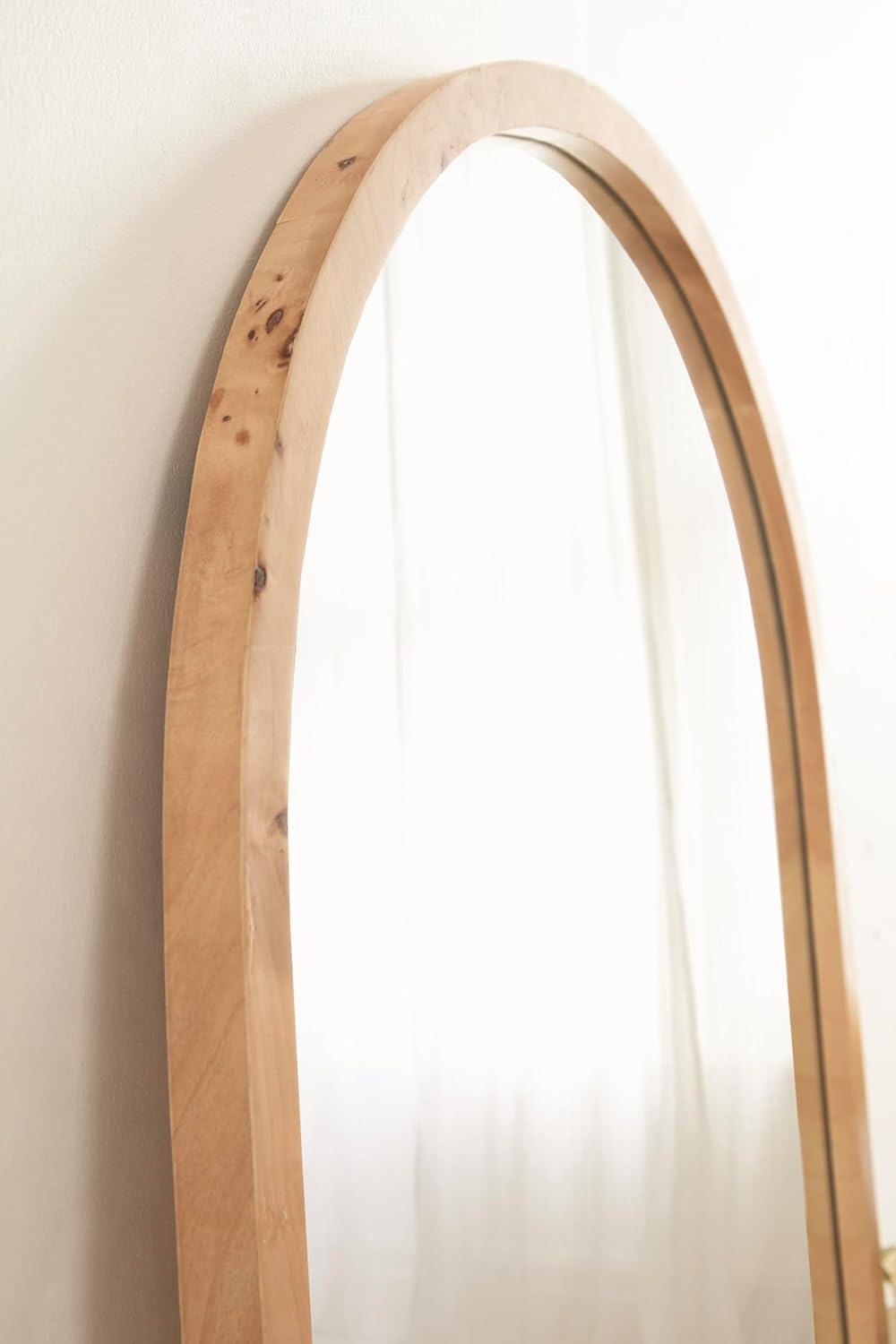 Kate and Laurel Burlock Modern Burlwood Arched Mirror, 22 x 32, Natural Wood, Transitional Arch Mirror for Use as Vanity Bathroom Mirror or Fireplace Mantel Mirror