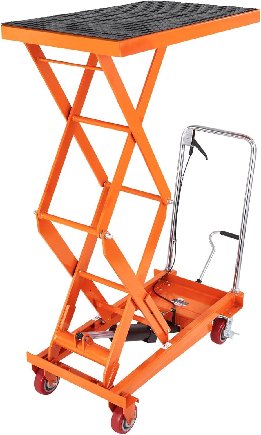 VEVOR Orange Hydraulic Lift Table Cart with Non-Slip Pad