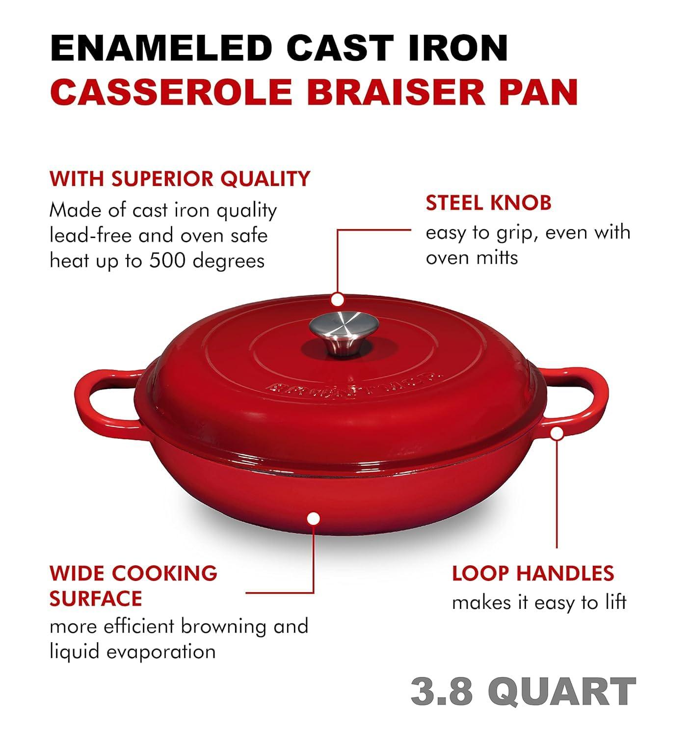 Bruntmor 121oz Qt - Enameled Cast Iron Dutch Oven With Handles and Lid | Cast Iron Skillet with Non-Stick Coating, Marine Blue